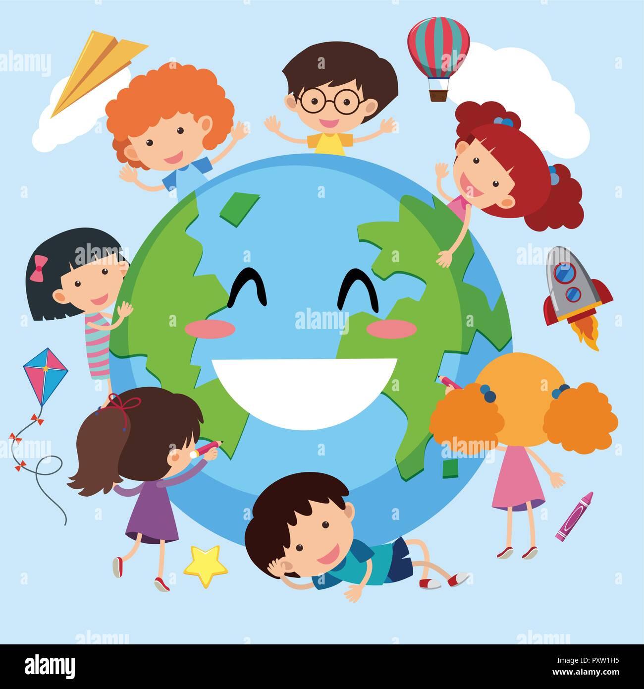 Happy Children Around The World Illustration Stock Vector Image Art Alamy