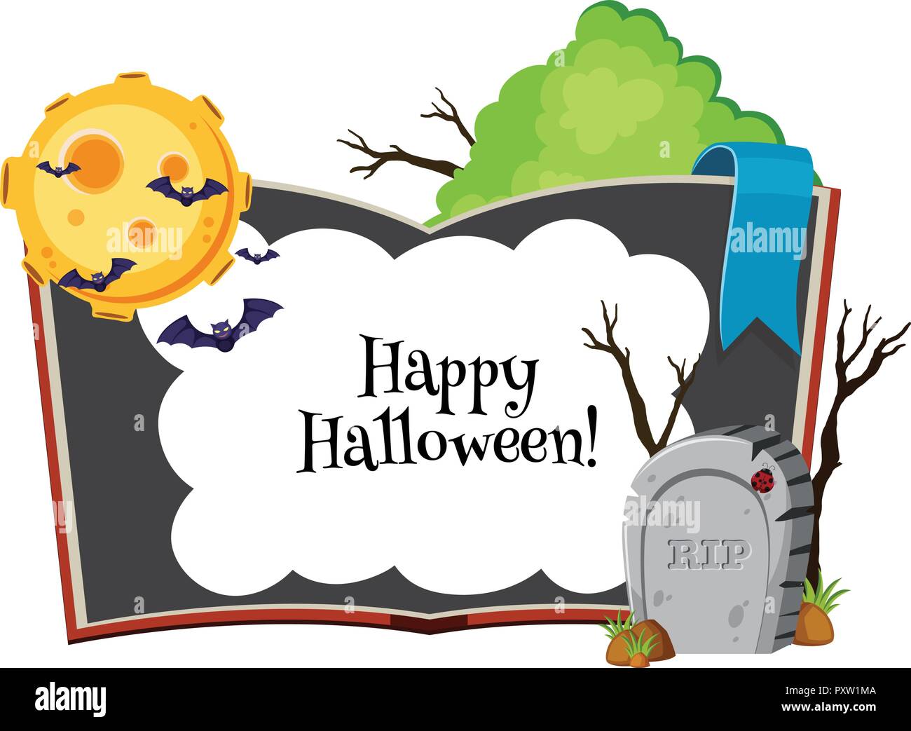 Happy halloween background with bats flying at night illustration Stock Vector