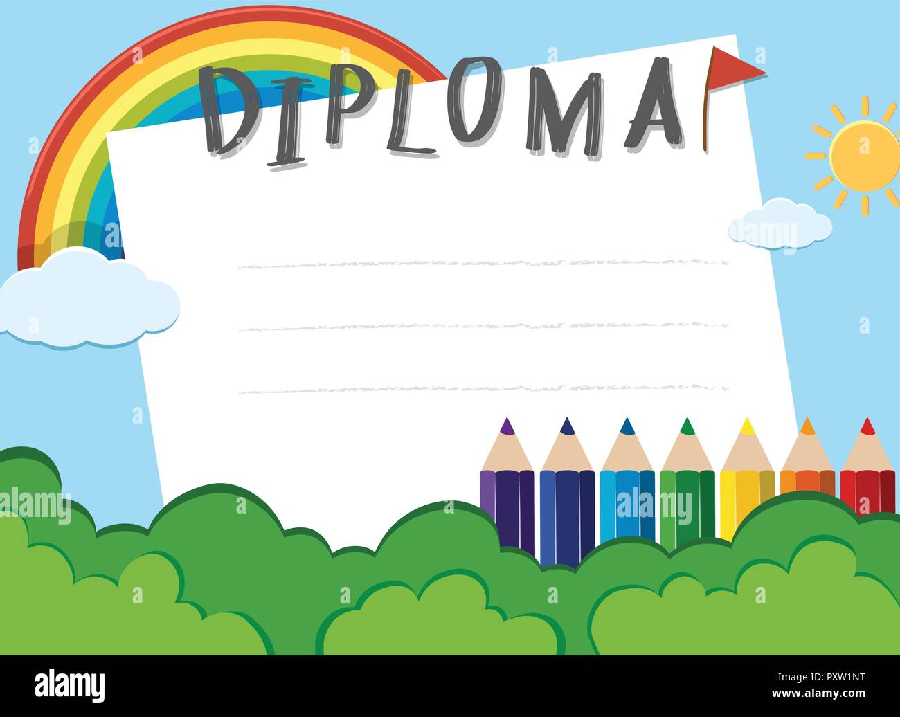 Diploma template with rainbow in the park illustration Stock Vector ...