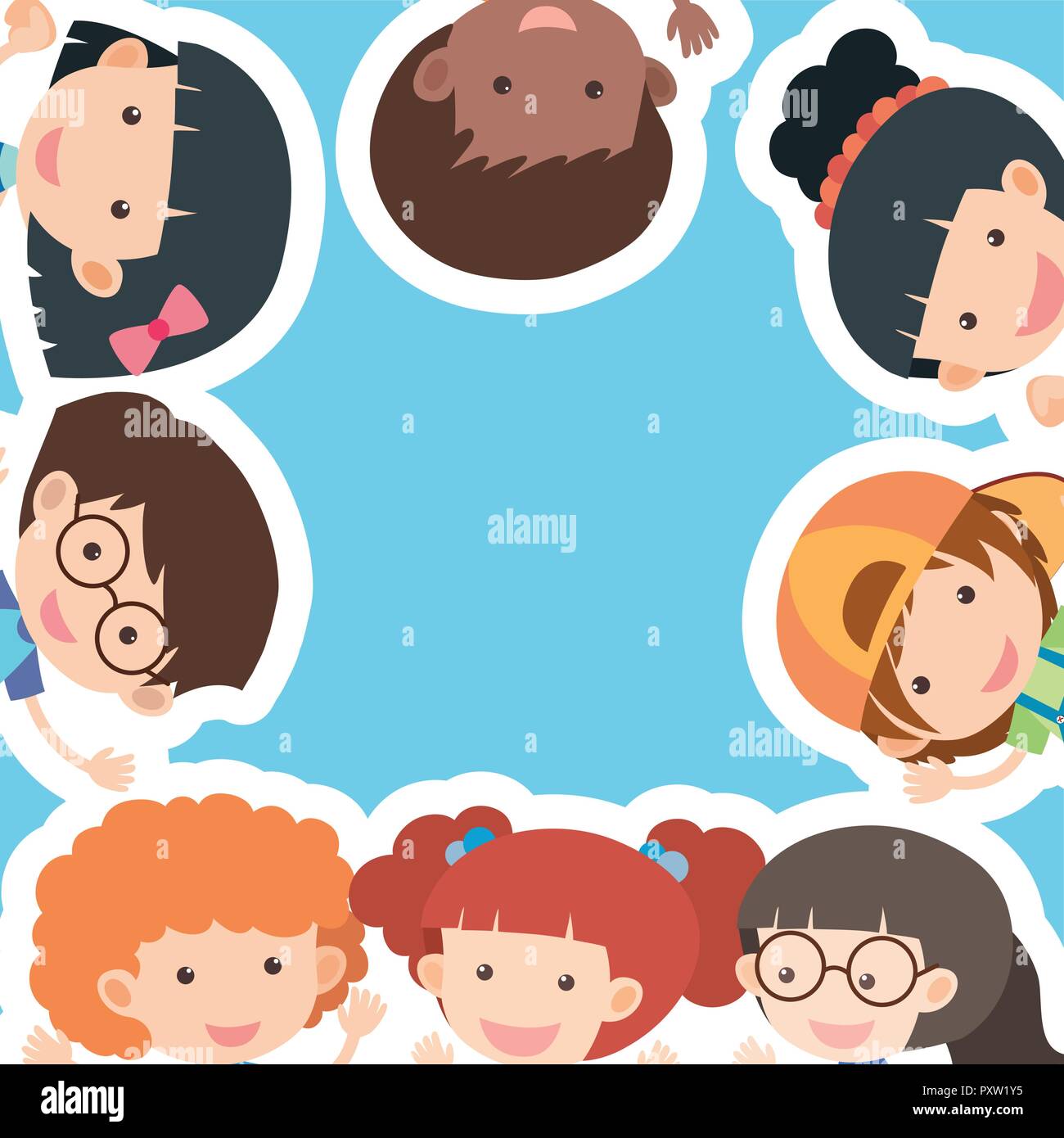 Border template with happy boys and girls illustration Stock Vector ...