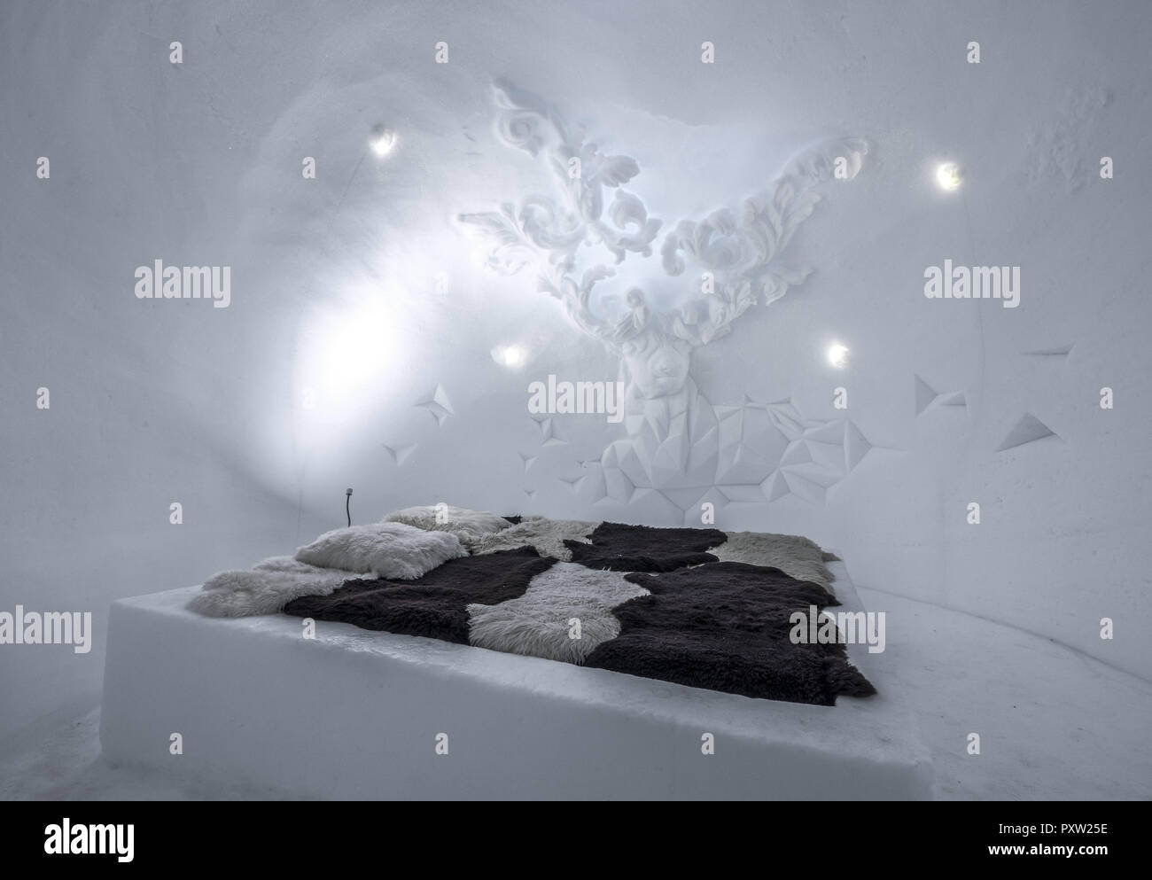 Room of the Igloo Village on Zugspitze, Bavaria, Germany Stock Photo