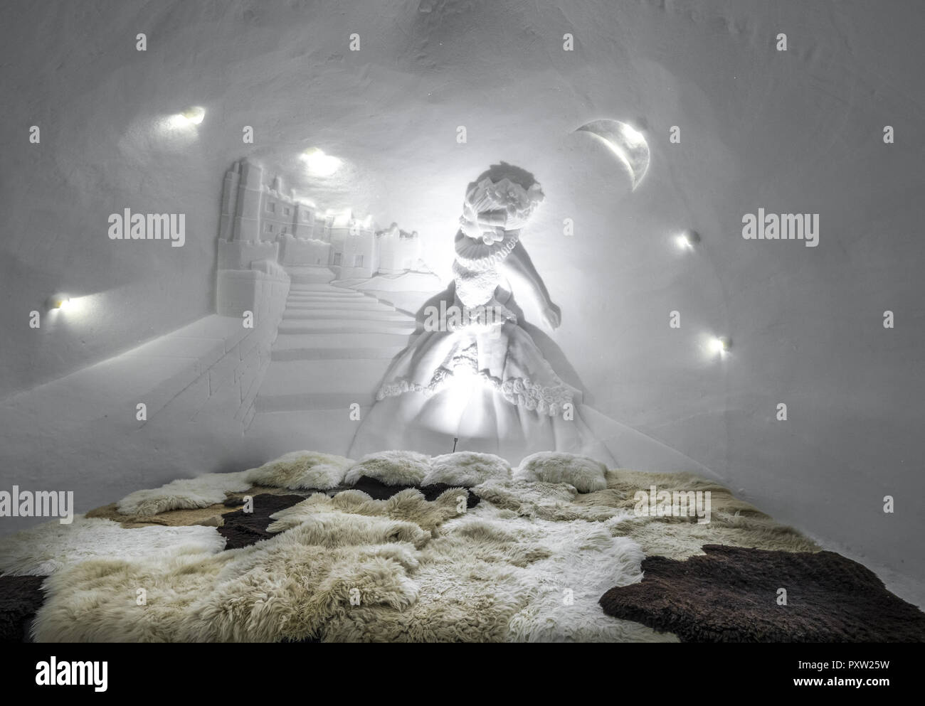 Room of the Igloo Village on Zugspitze, Bavaria, Germany Stock Photo