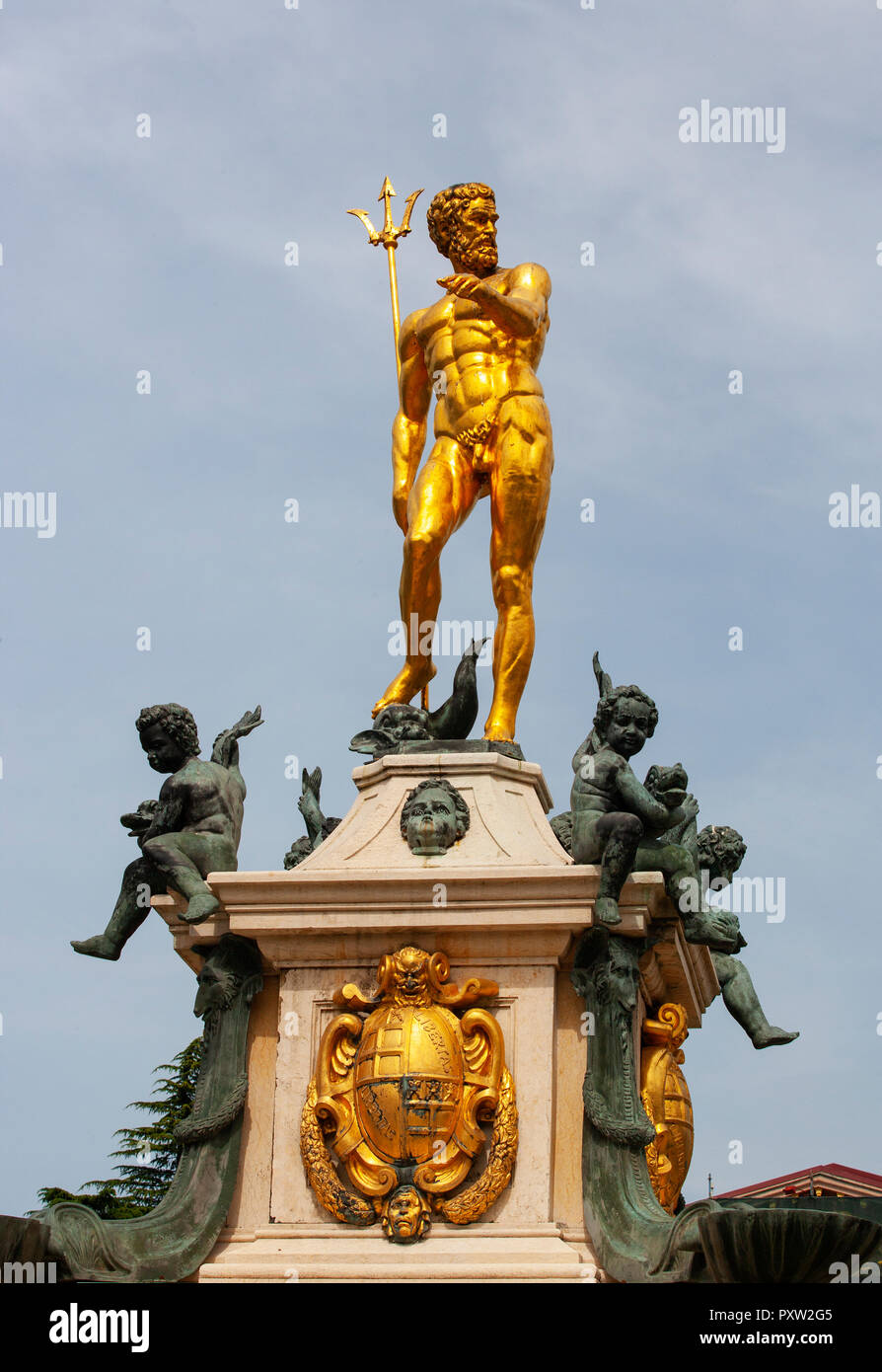 Georgia, Adjara, Batumi, Golden sculpture on the Neptune fountain Stock Photo