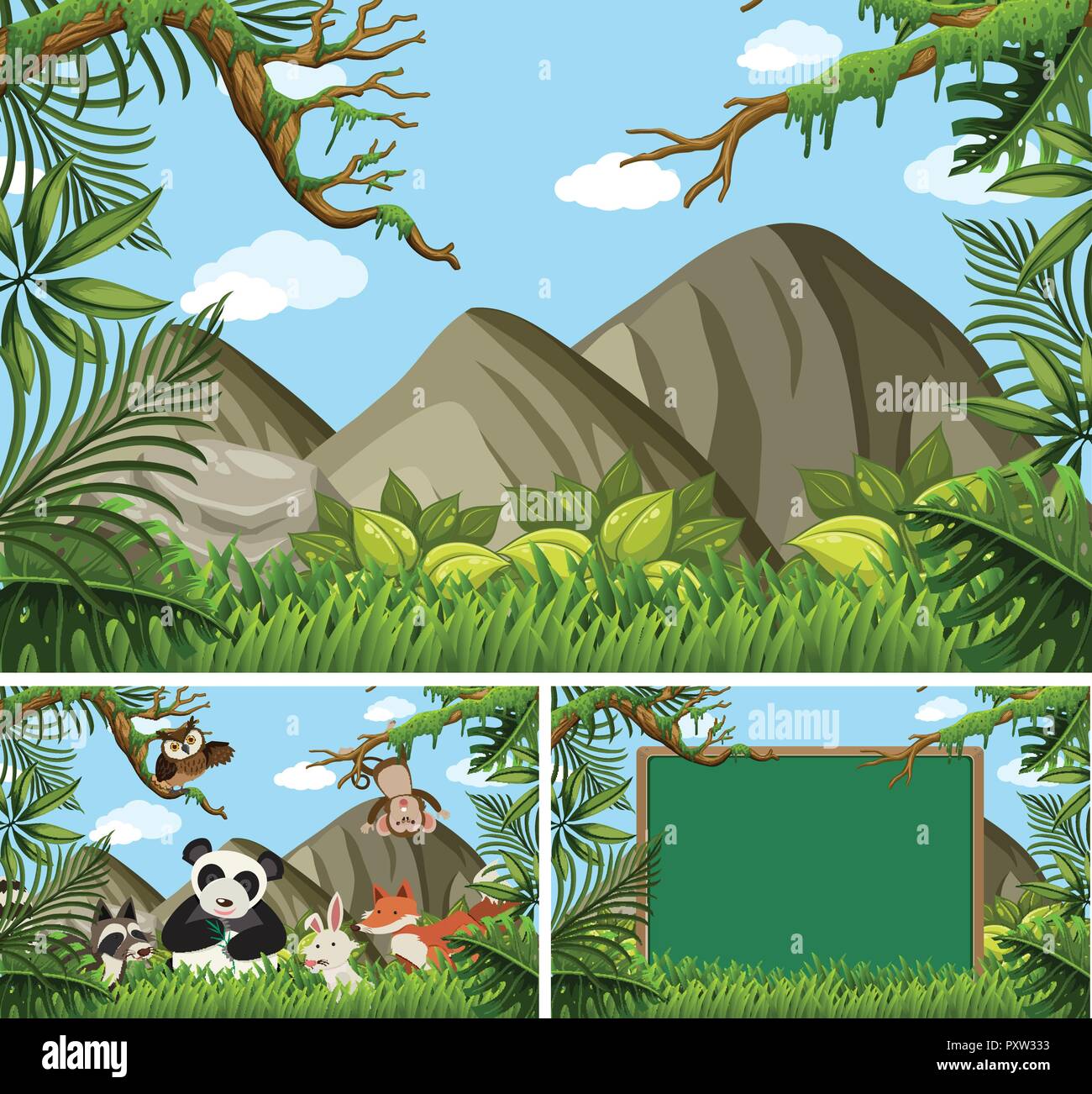 Background scenes with animals in the woods illustration Stock Vector ...