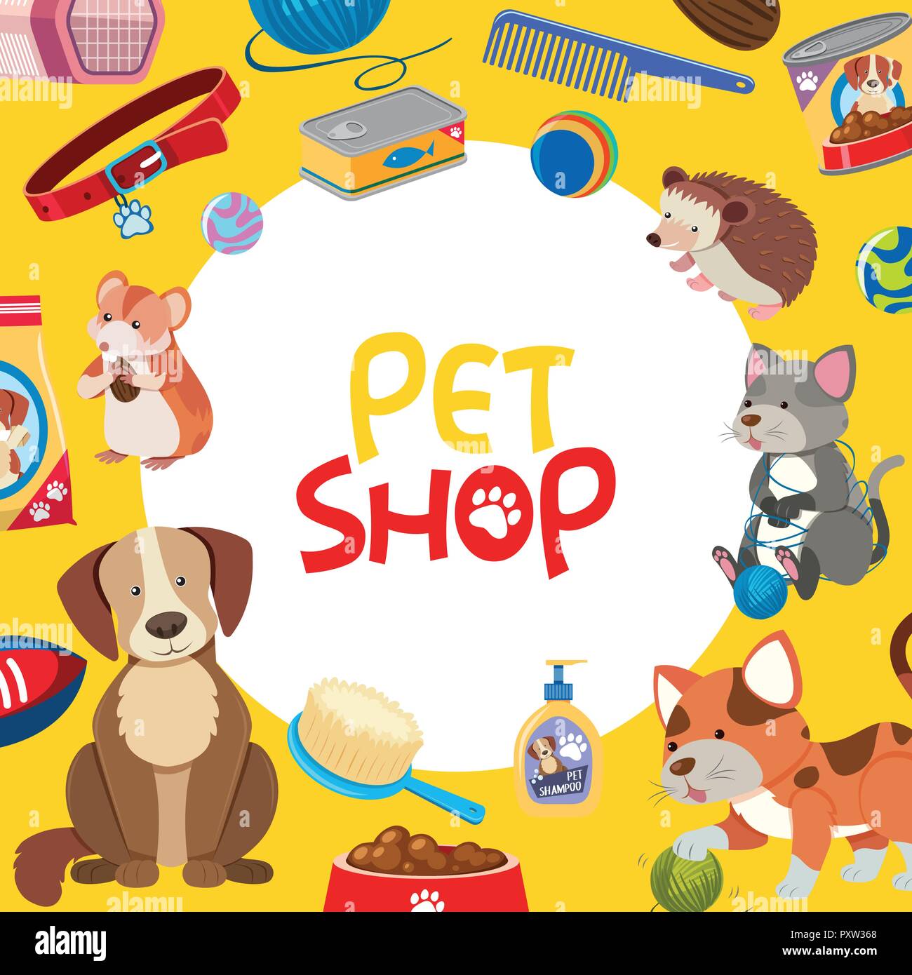 Pet shop poster design with many pets and accessories illustration Stock  Vector Image & Art - Alamy