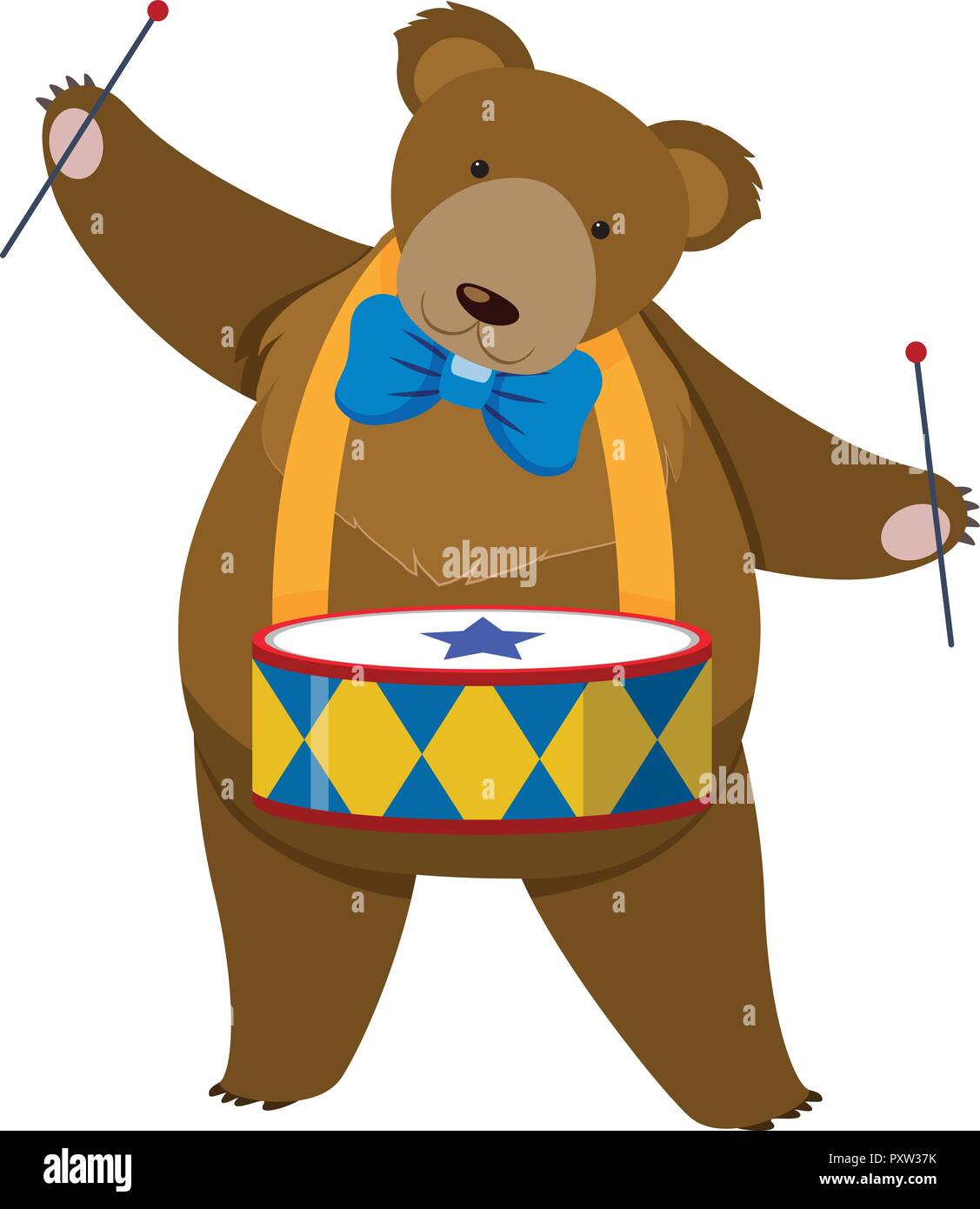 Brown bear playing drum illustration Stock Vector