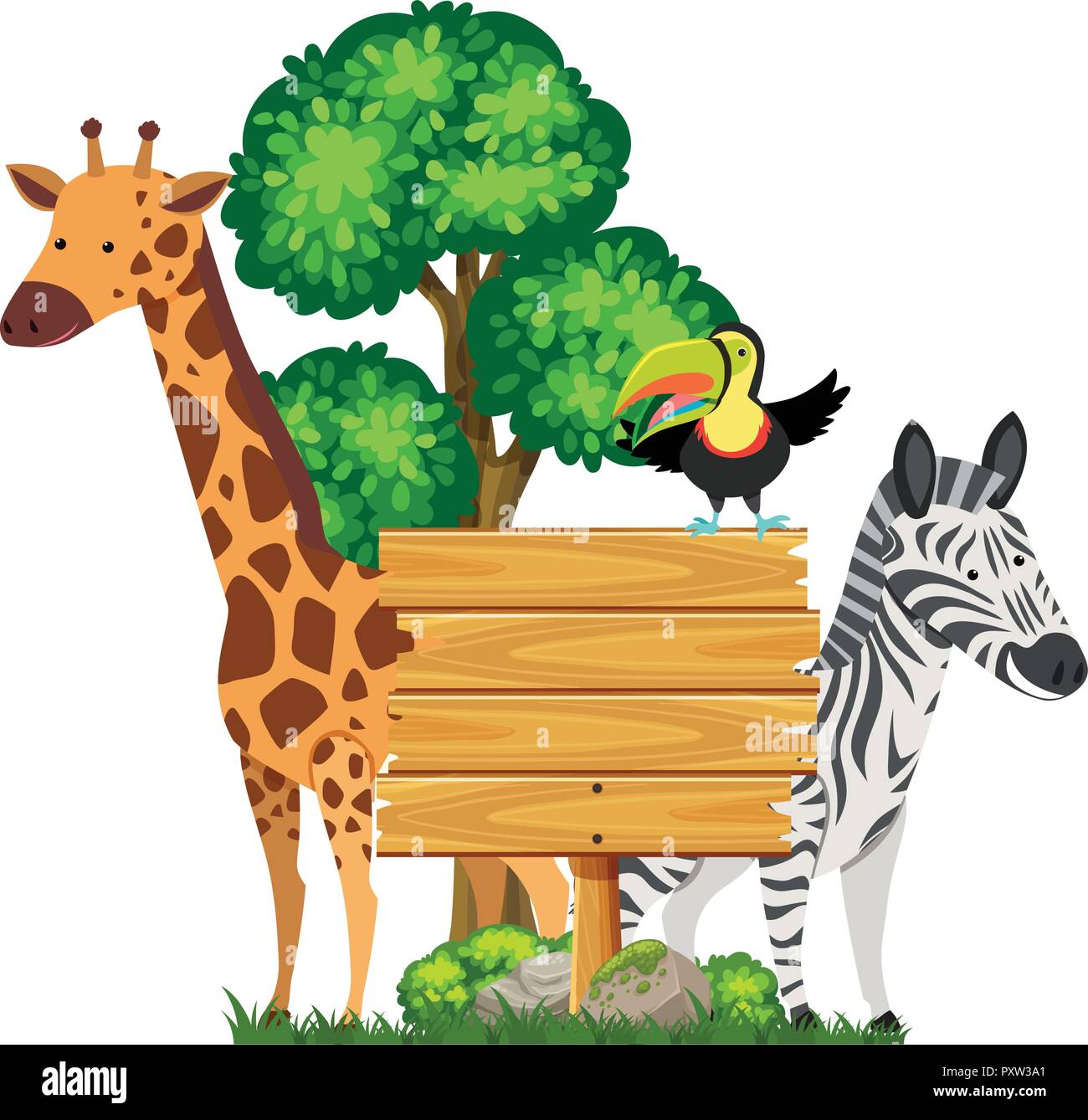 Wooden sign with wild animals in zoo illustration Stock Vector Image ...