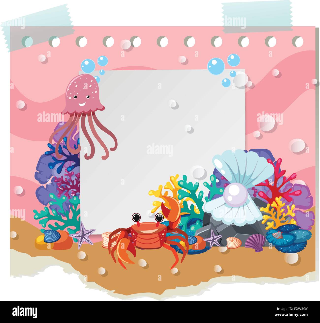 Border template with cute animals underwater illustration Stock Vector ...
