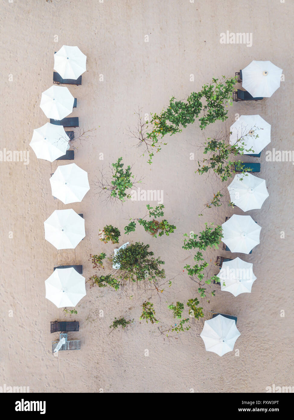 Indonesia, Bali, Aerial view of Nusa Dua beach, sun shades from above Stock Photo
