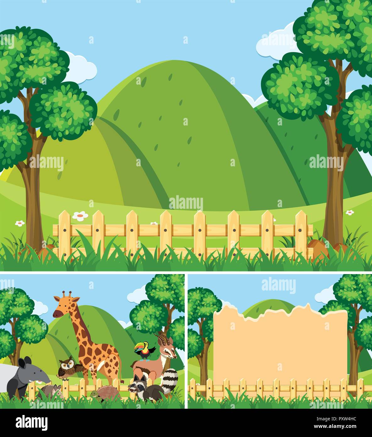 Background templates with cute animals in the field illustration Stock ...