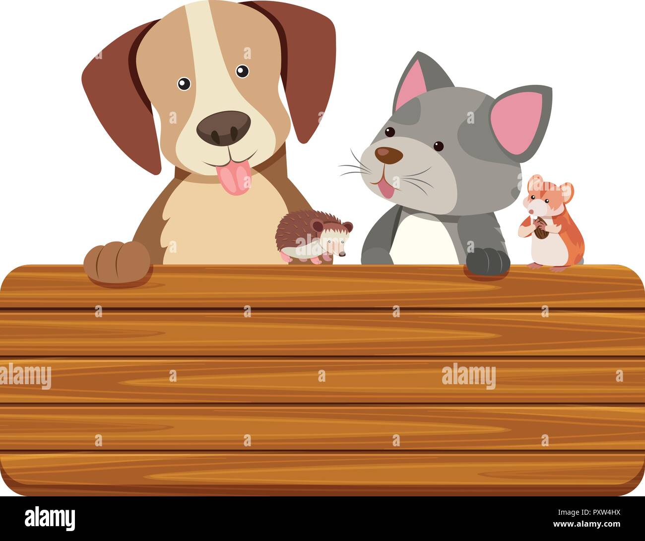 Wooden sign with cat and dog in background illustration Stock Vector ...