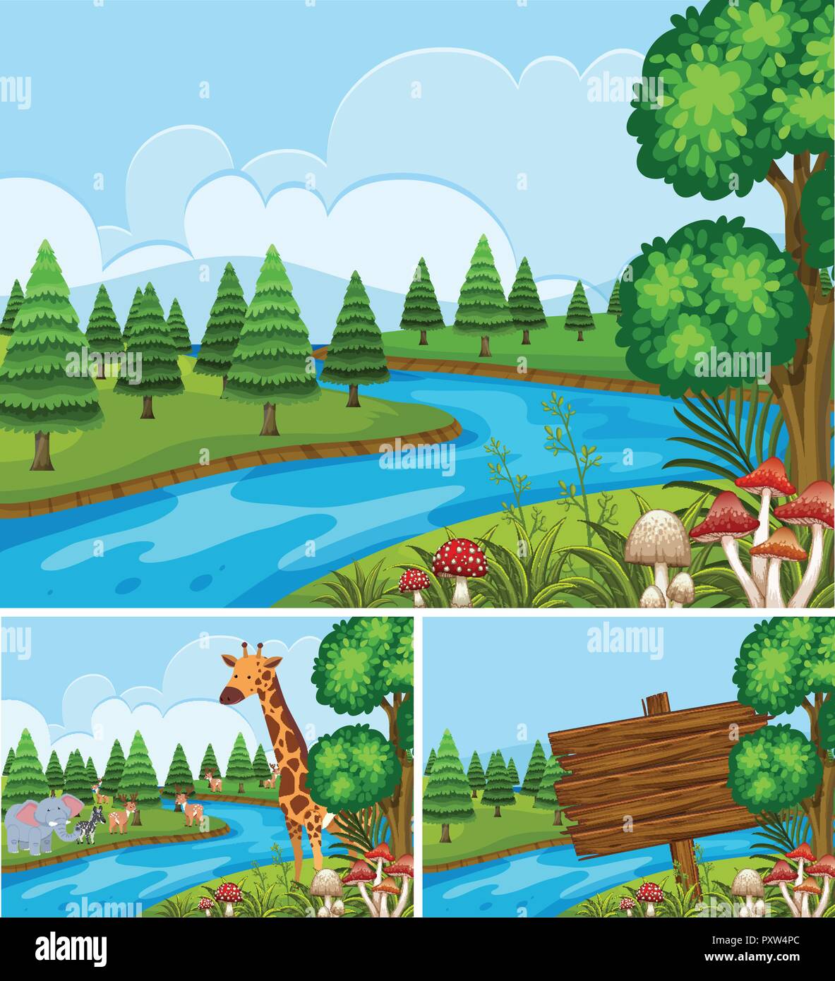 Background scenes with animals by the river illustration Stock Vector ...
