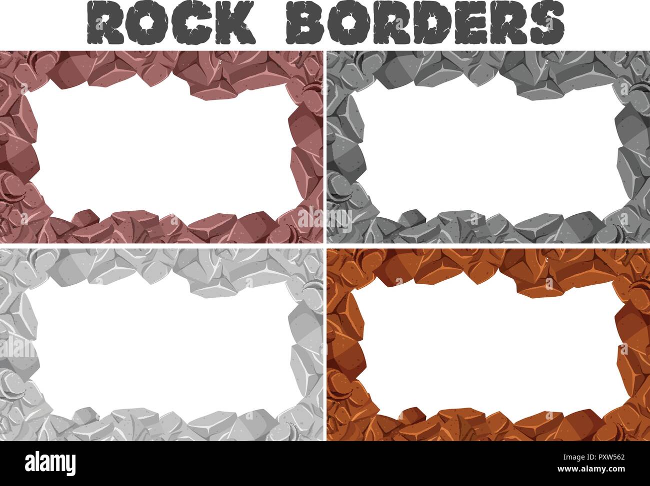Four borders of rocks in different colors illustration Stock Vector