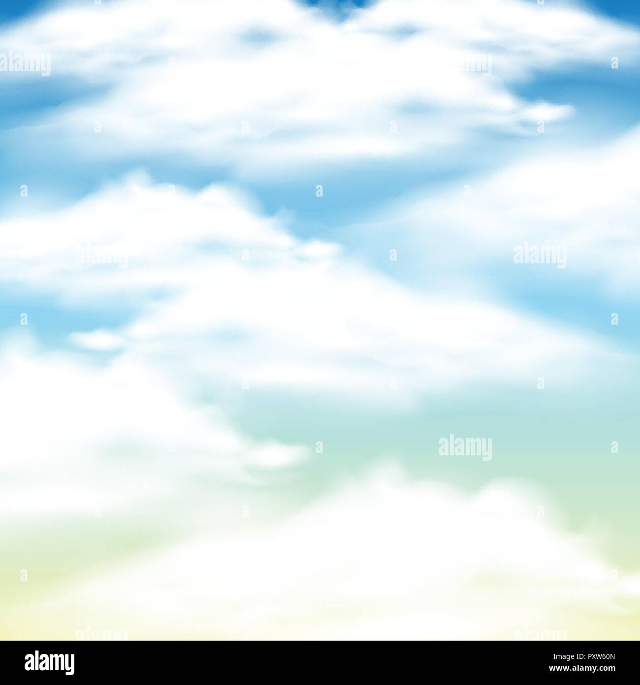 Background template with fluffy clouds in blue sky illustration Stock ...