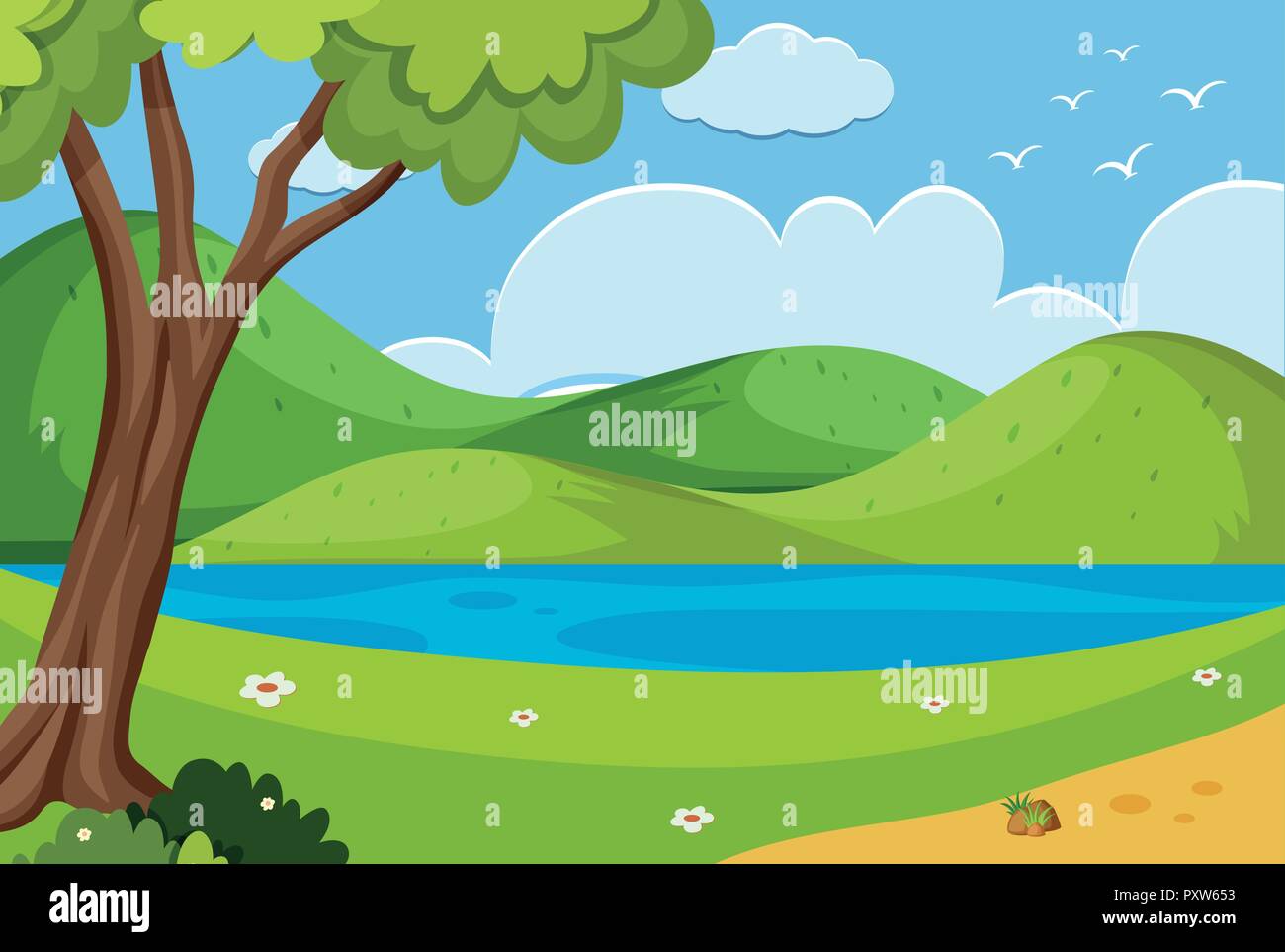 Background scene with river in the park illustration Stock Vector Image ...