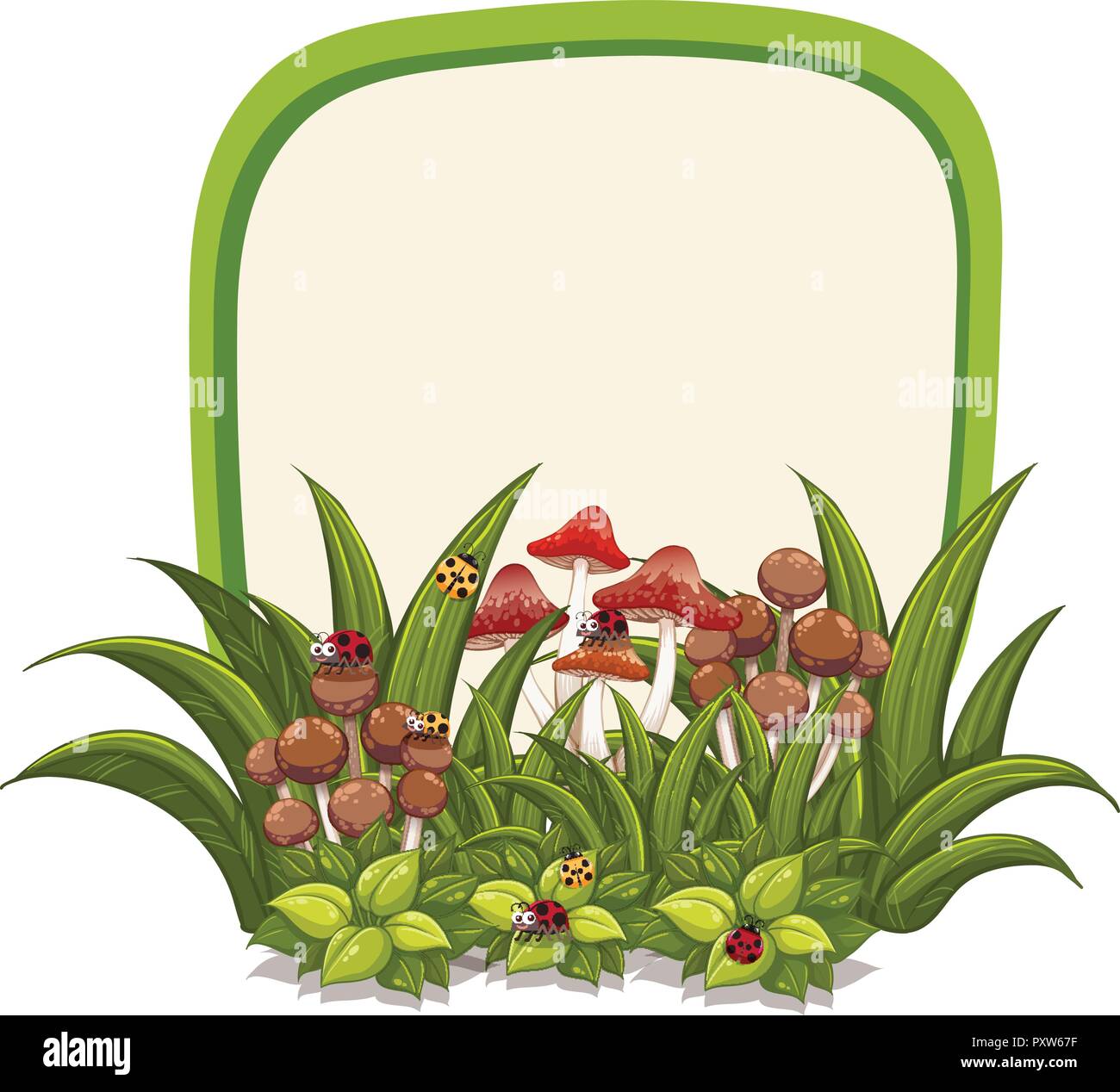 Border template with mushrooms and ladybugs illustration Stock Vector ...