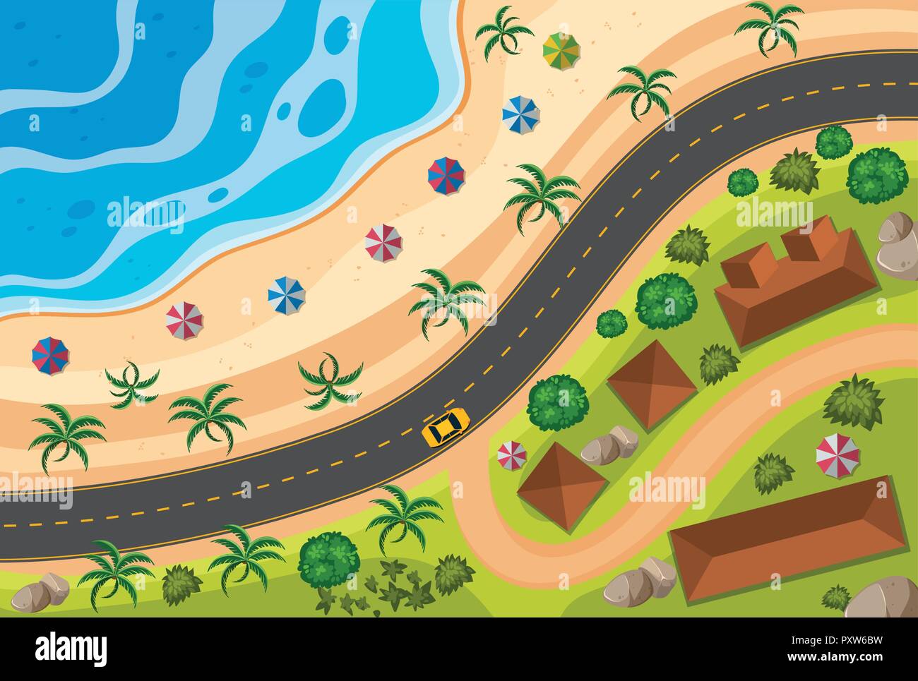 Aerial view of road along the beach illustration Stock Vector Image ...