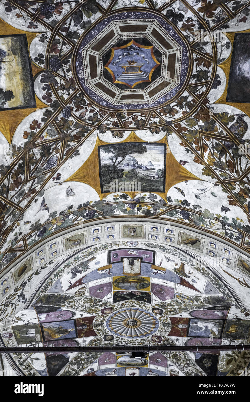 Innenhof mit kunstvollen Fresken der Antike und Renaissance des Palazzo Chigi Saracini in Siena, Toskana, Italien, Europa (www.allover.cc/TPH) Stock Photo