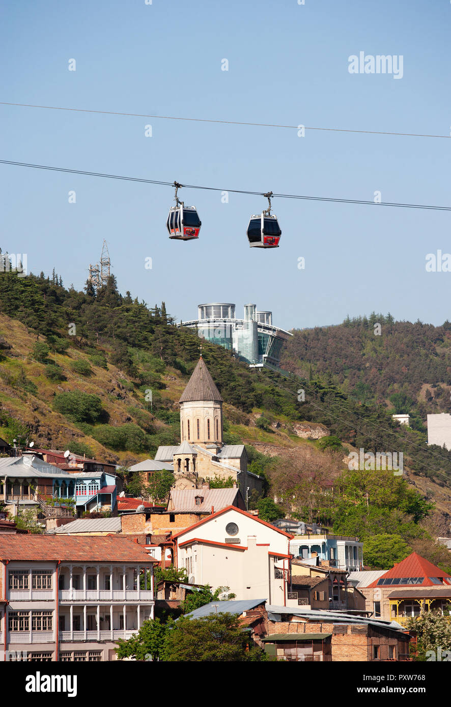 Georgia, Tbilisi, Cable car over old town Stock Photo