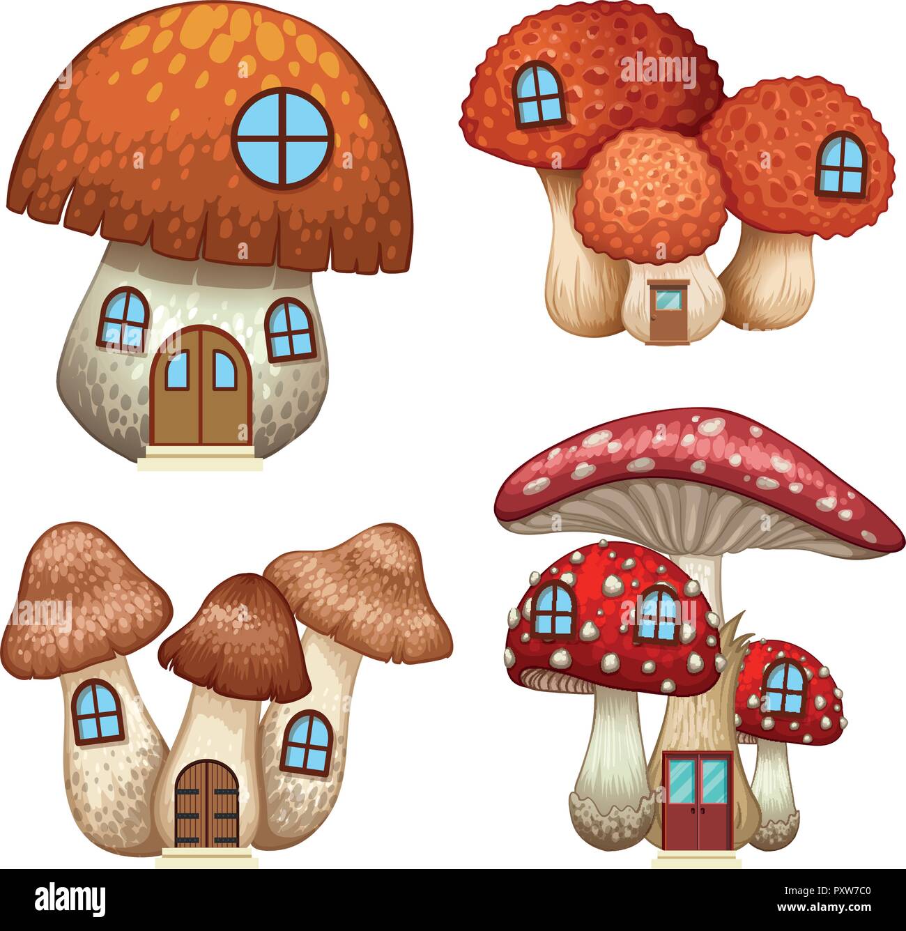 Four designs of mushroom houses illustration Stock Vector Image & Art ...