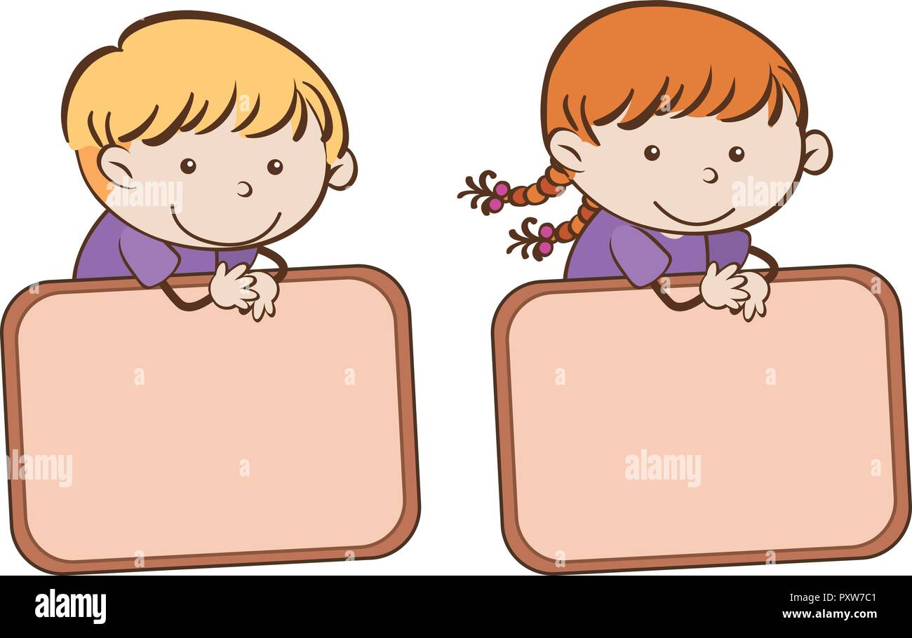 Boy and girl with border template illustration Stock Vector Image & Art ...