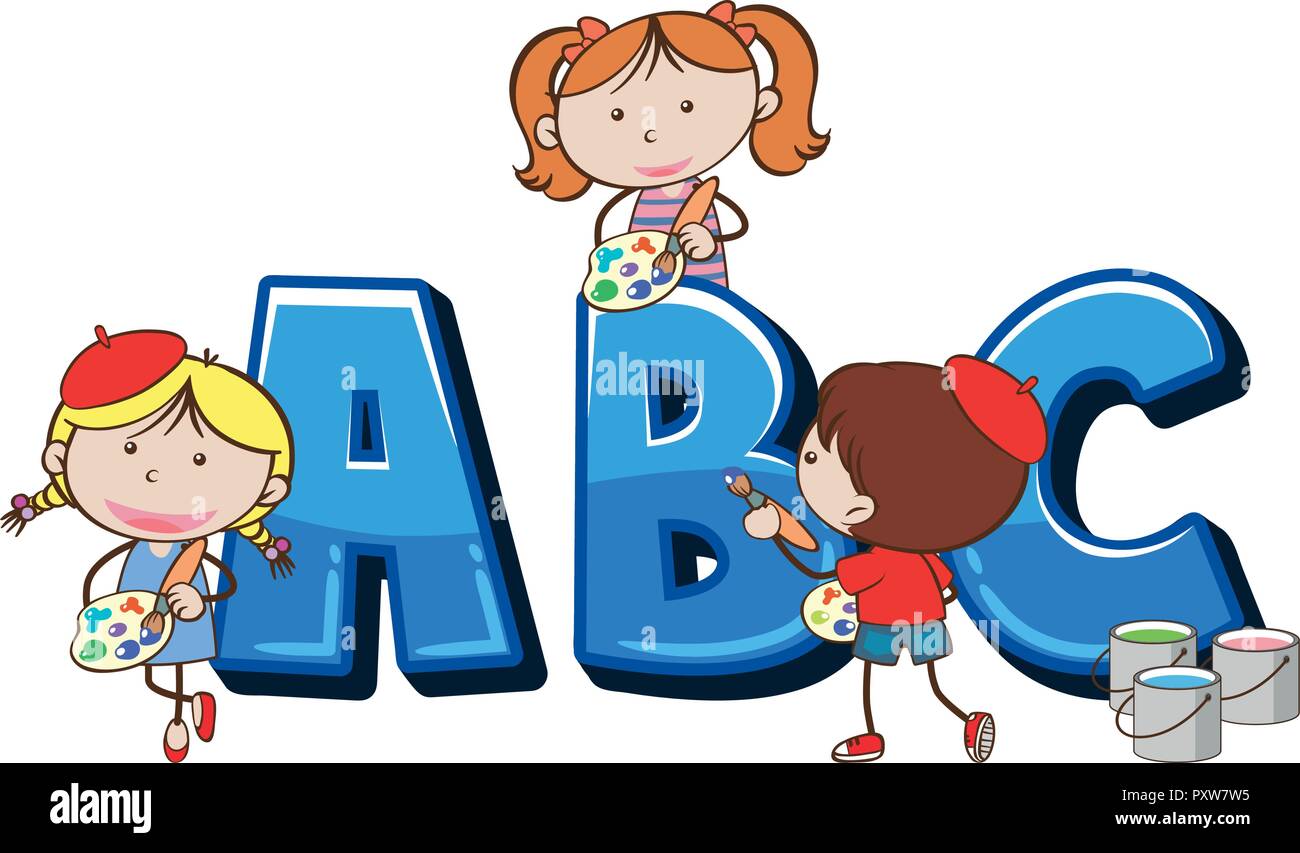 Doodle Kids Painting English Alphabet Abc Illustration Stock Vector Image Art Alamy