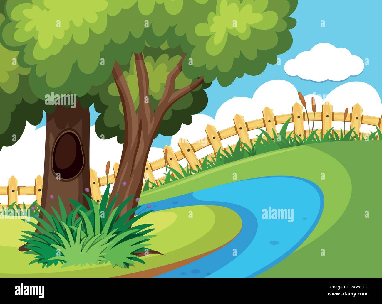 Park with green trees and river illustration Stock Vector Image & Art ...