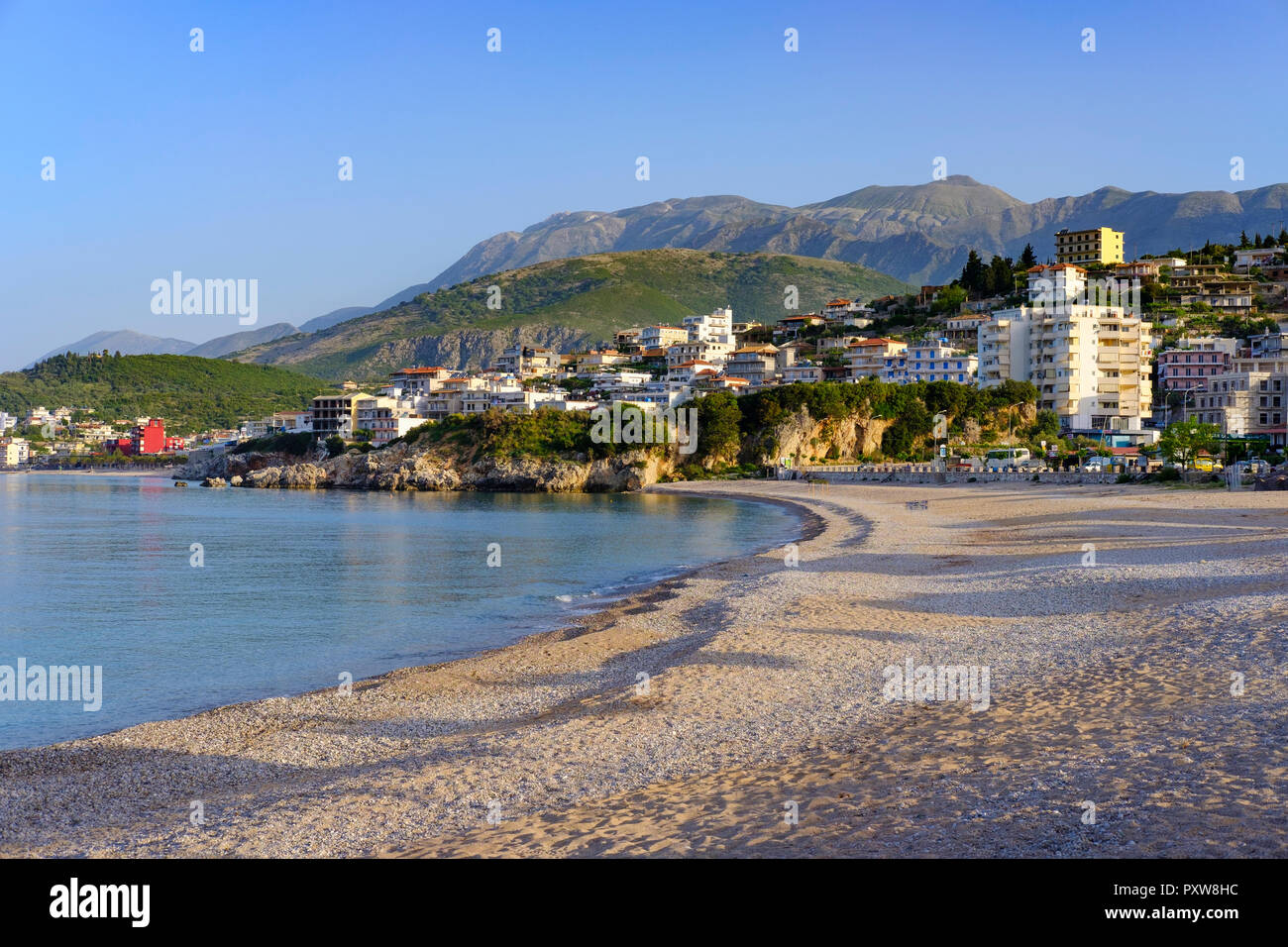 Albania, Ionean sea, Albanian Riviera, beach of Himara Stock Photo