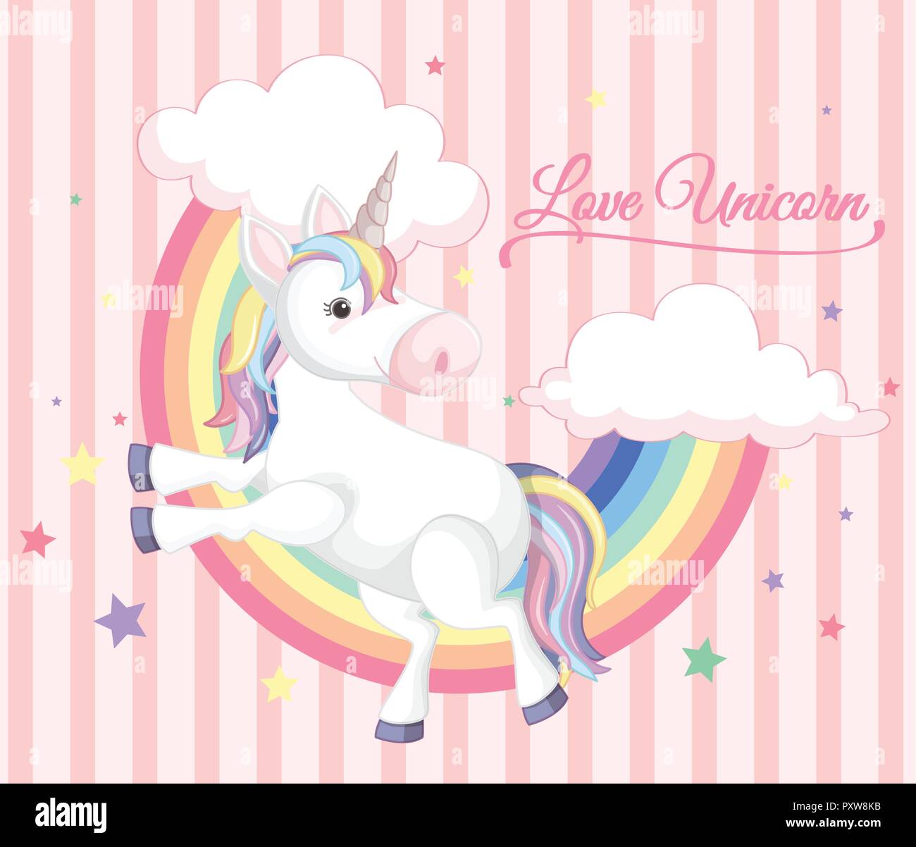 Cute unicorn on rainbow illustration Stock Vector Image & Art - Alamy