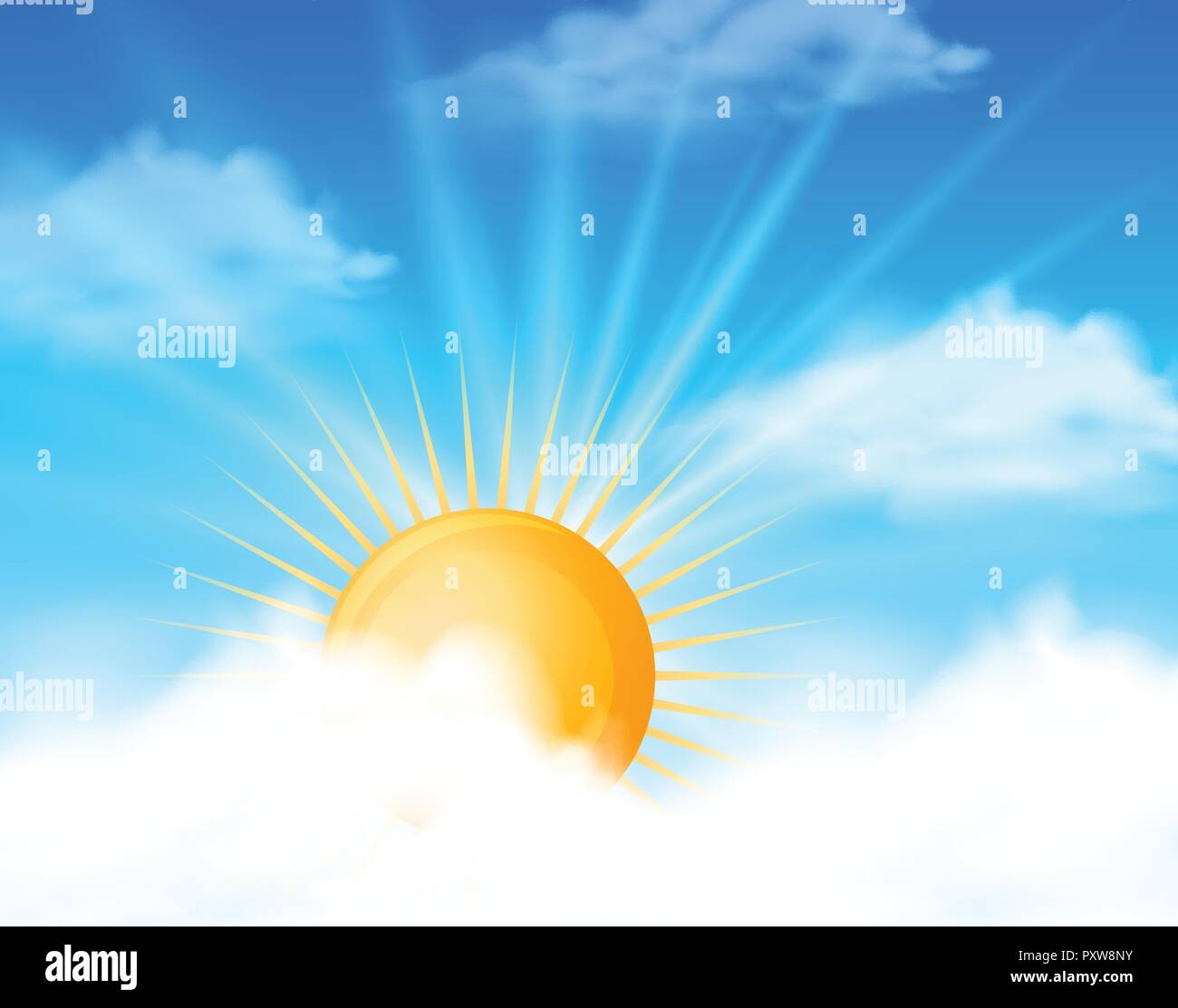 Bright sun in blue sky illustration Stock Vector Image & Art - Alamy
