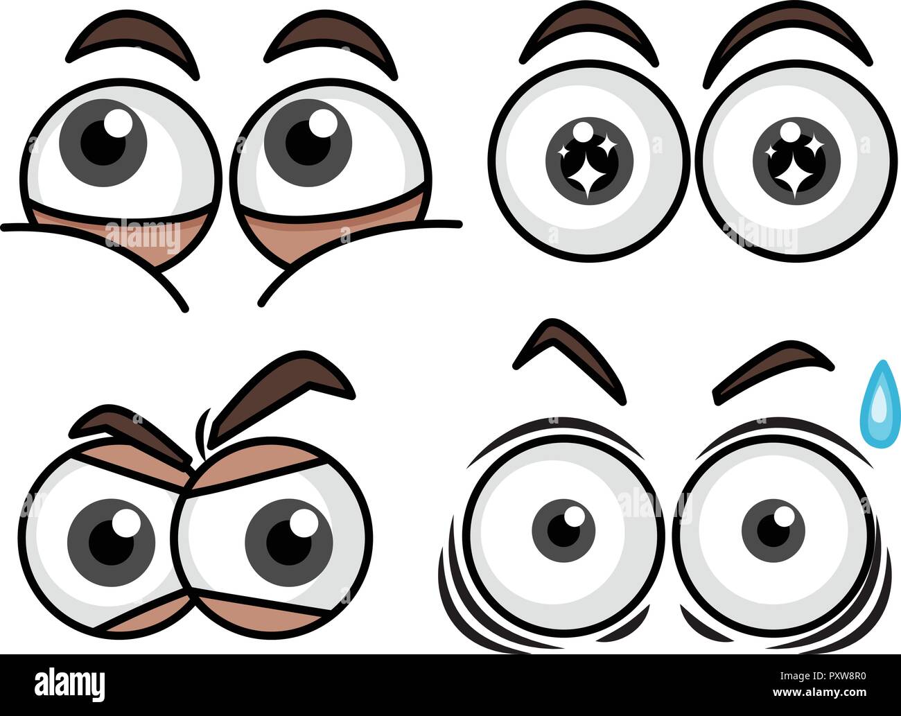 Four eyes set with different expressions illustration Stock Vector
