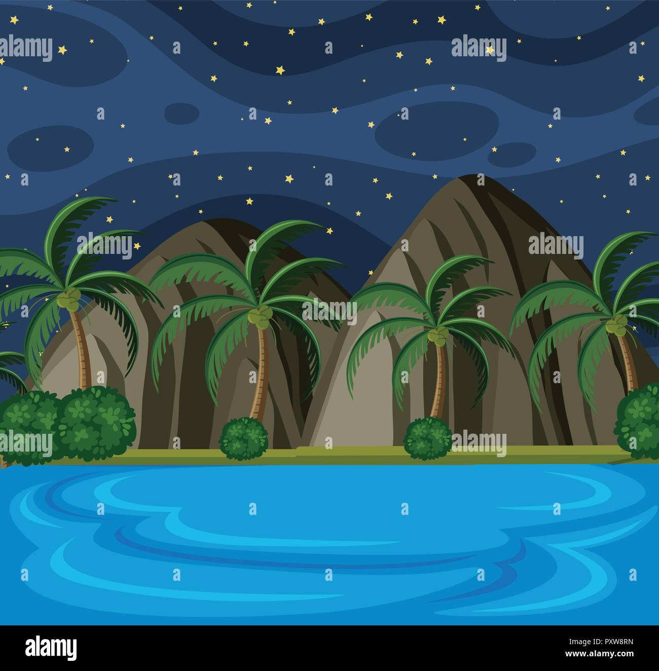 Beach Scene at Night with Stars illustration Stock Vector Image & Art ...