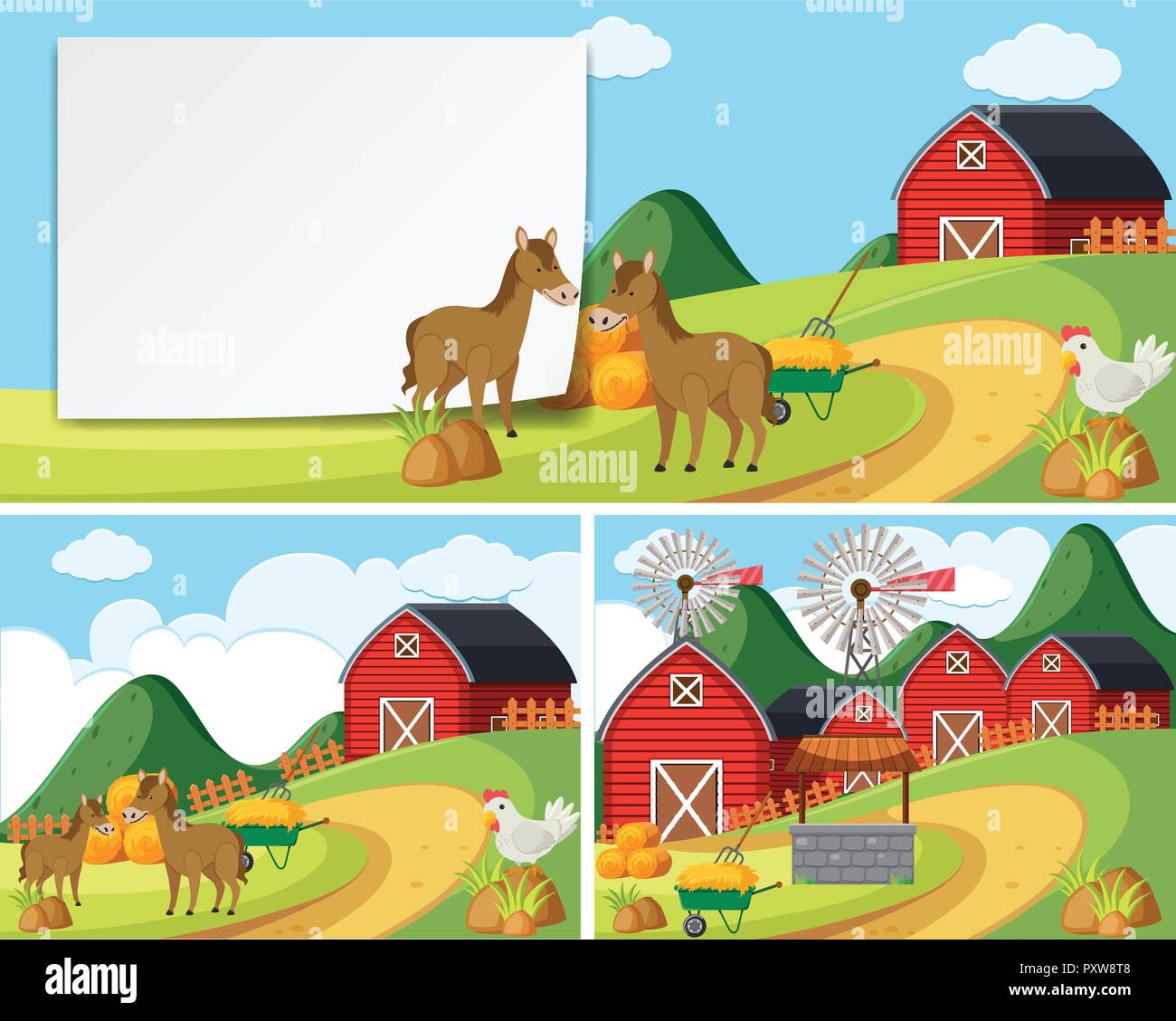 Scenes with horses in farmyard illustration Stock Vector Image & Art ...
