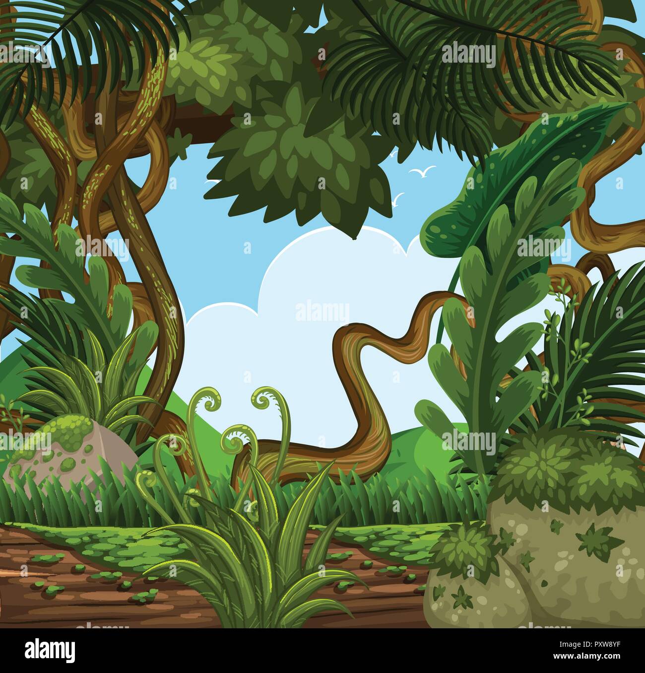 Background scene with trees in forest illustration Stock Vector Image ...
