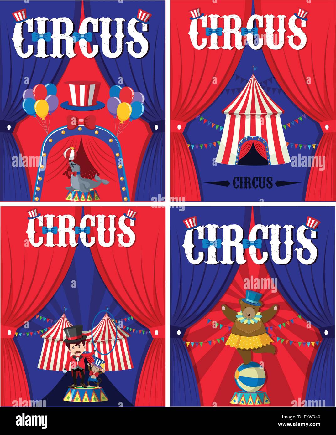 Poster design for circus with animals and trainer illustration Stock Vector