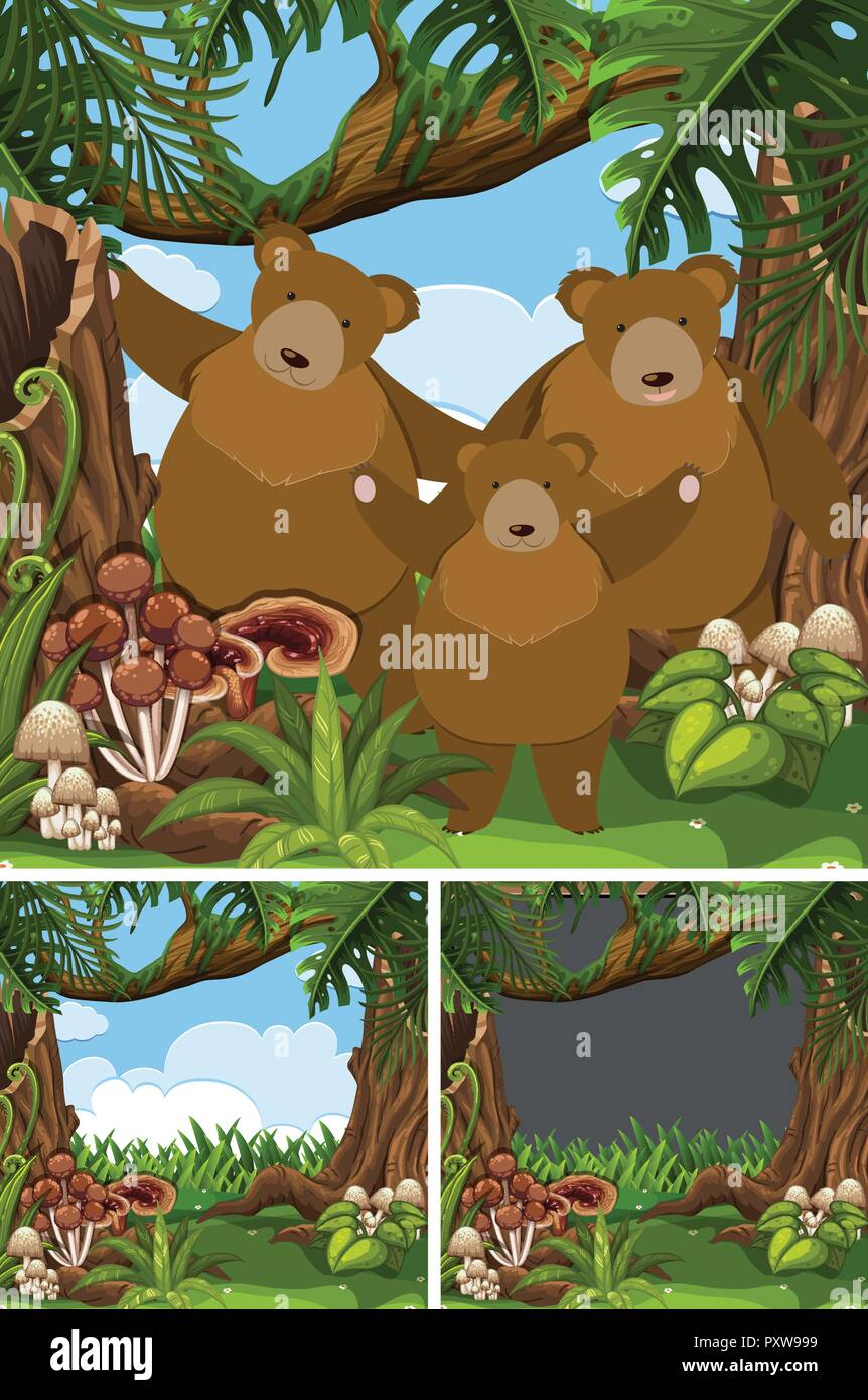 Grizzly bear family in the jungle illustration Stock Vector Image & Art ...