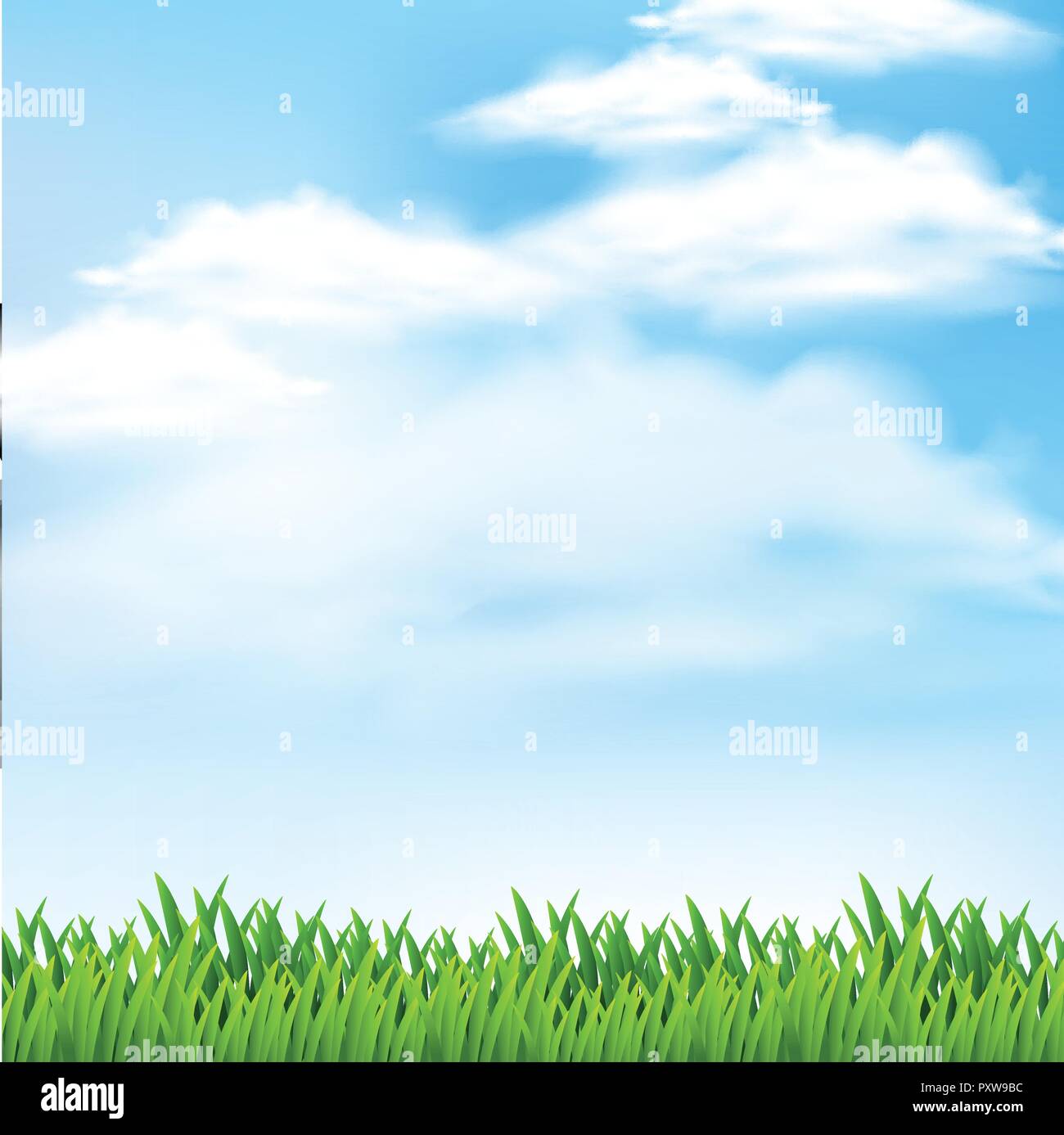 Background scene with green grass and blue sky illustration Stock ...