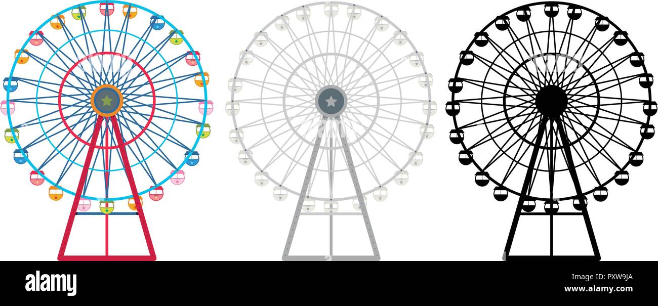Ferris wheels in three designs illustration Stock Vector