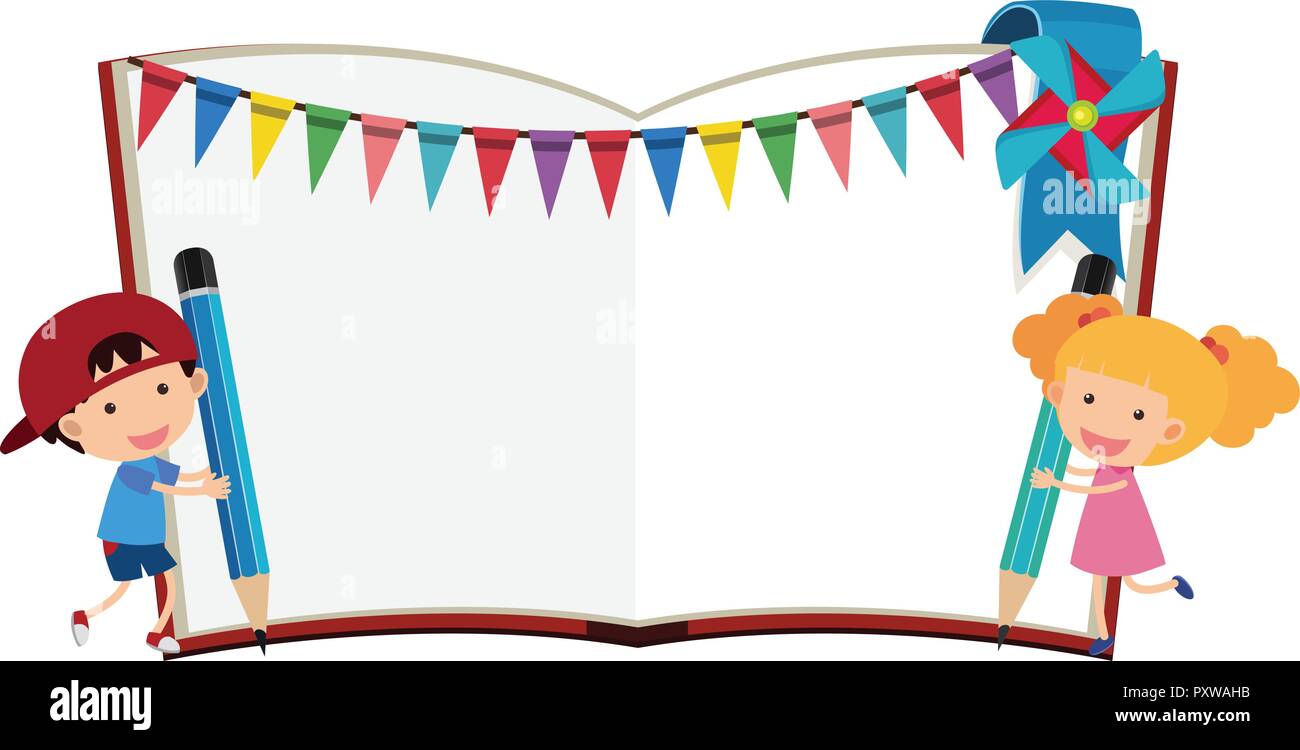Border template with boy and girl illustration Stock Vector Image & Art ...