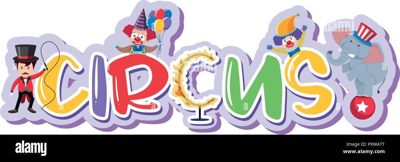 Word design for circus with many clowns illustration Stock Vector Image