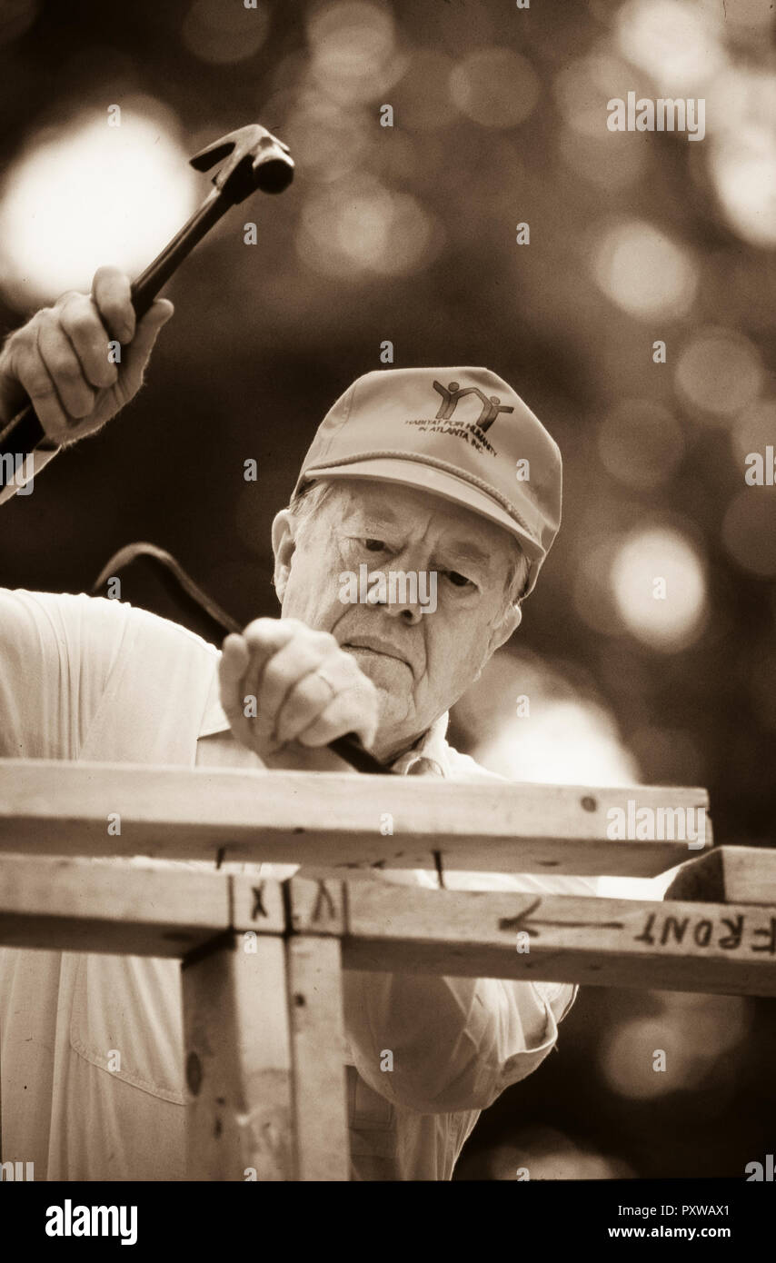 Former President Jimmy Carter Works Framing A Habitat For Humanity House Stock Photo Alamy