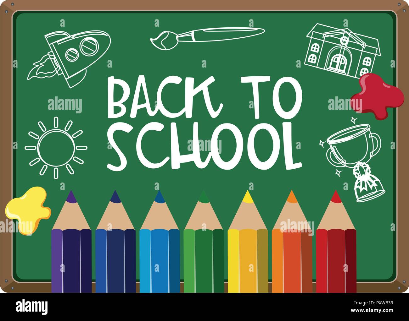 Poster design for back to school with colorpencils illustration Stock Vector