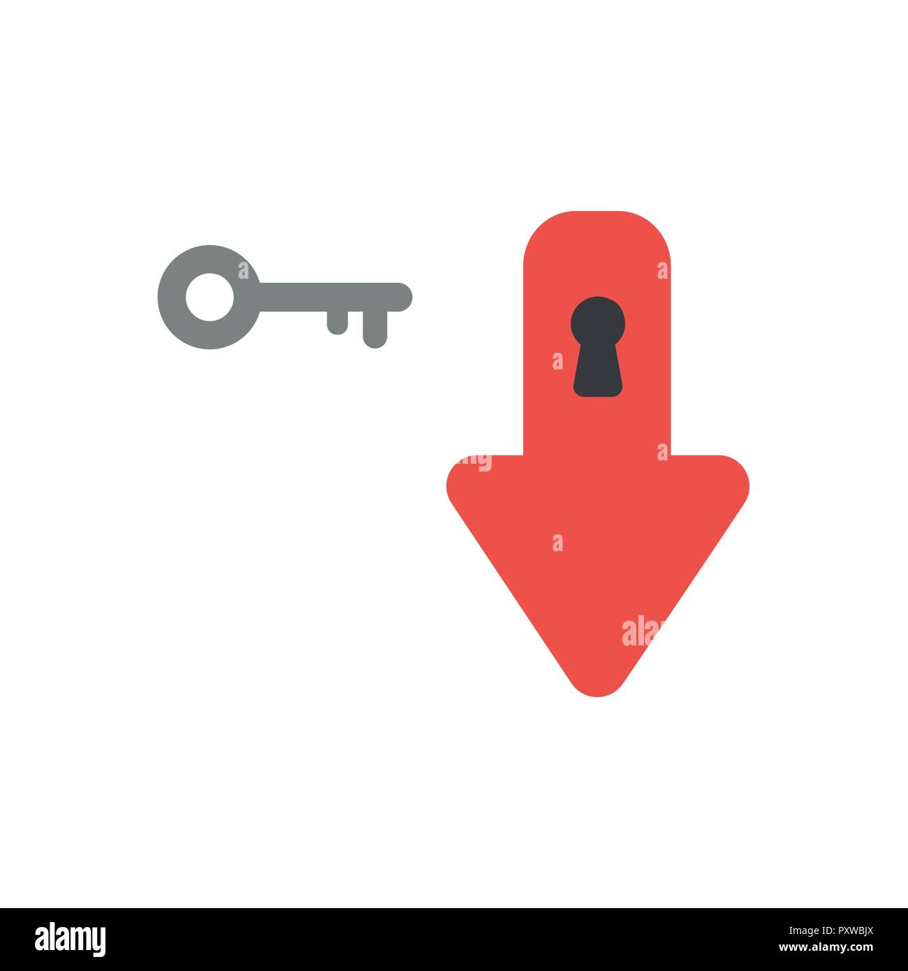 Vector illustration icon concept of arrow moving down with keyhole and key. Stock Vector