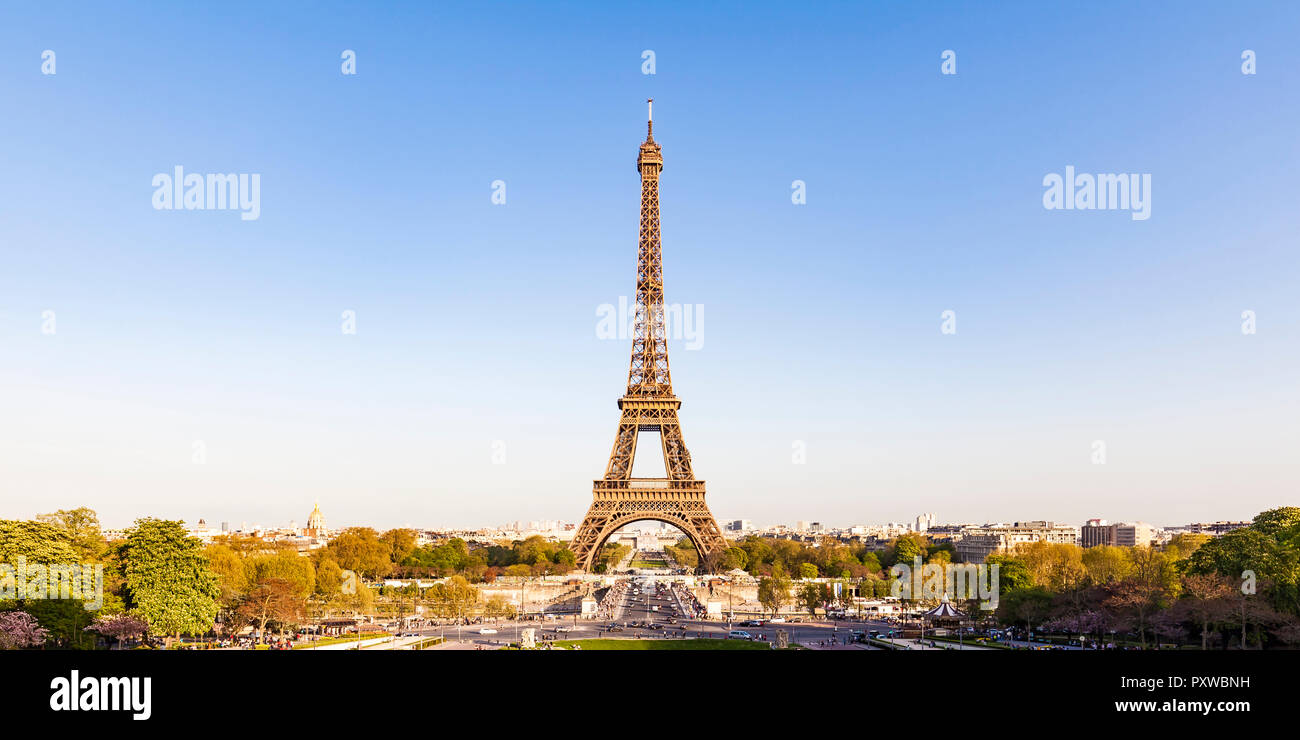 France, Paris, Panoramic view, Place de Varsovie and Eiffel Tower Stock Photo