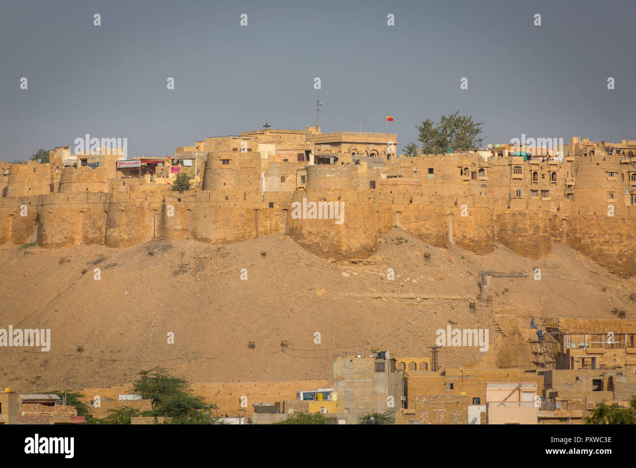 Distant view of the Jaisalmer Fort int he desert state of Rajasthan in western India Stock Photo