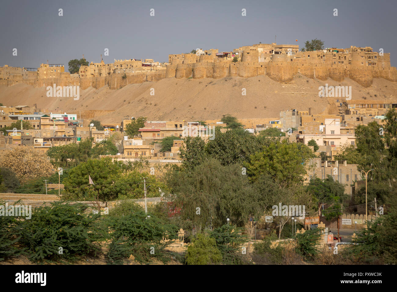 Distant view of the Jaisalmer Fort int he desert state of Rajasthan in western India Stock Photo
