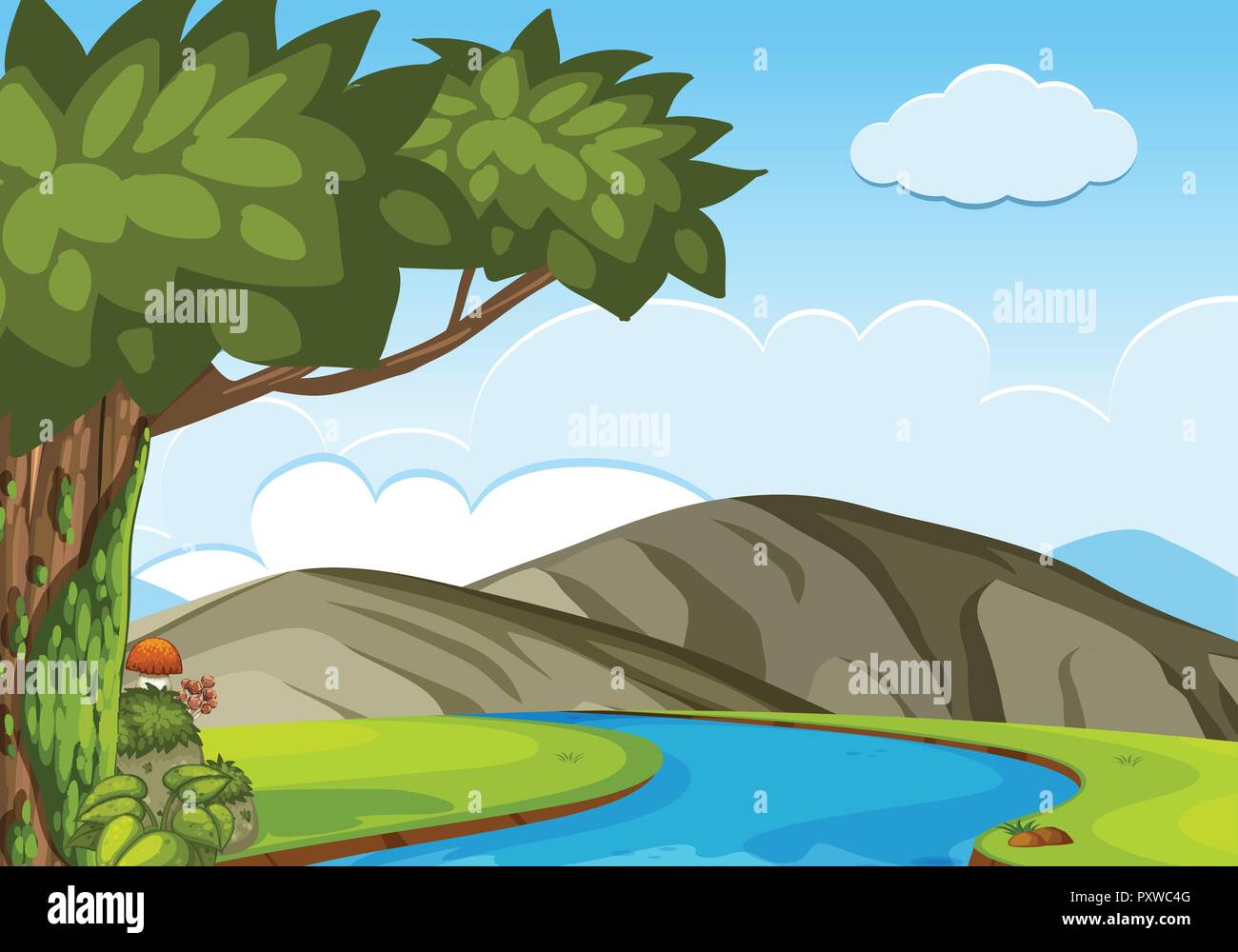Nature scene with trees and mountains illustration Stock Vector Image ...
