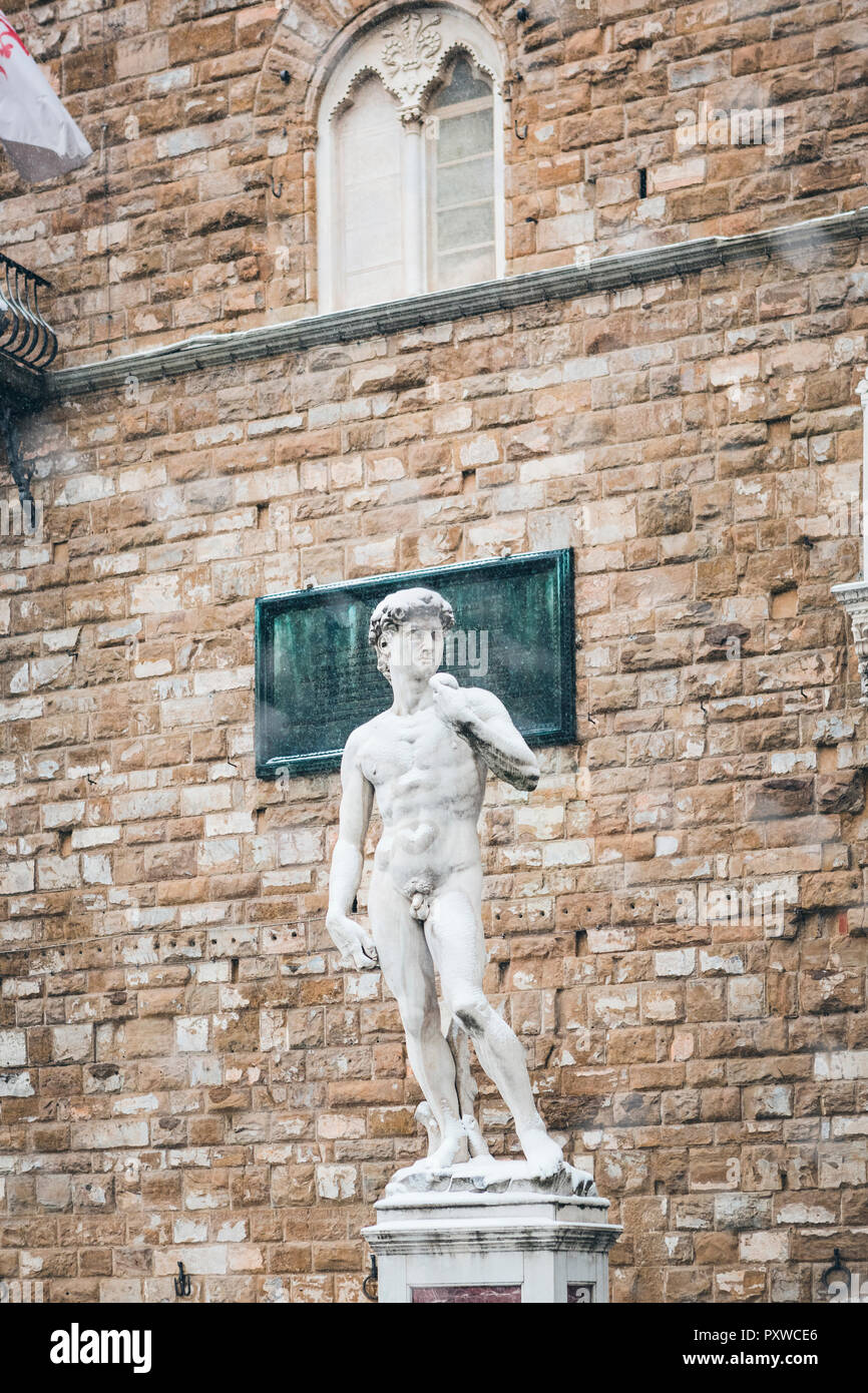 Italy, Florence, copy of Michelangelo's David statue at Piazza della Signoria Stock Photo