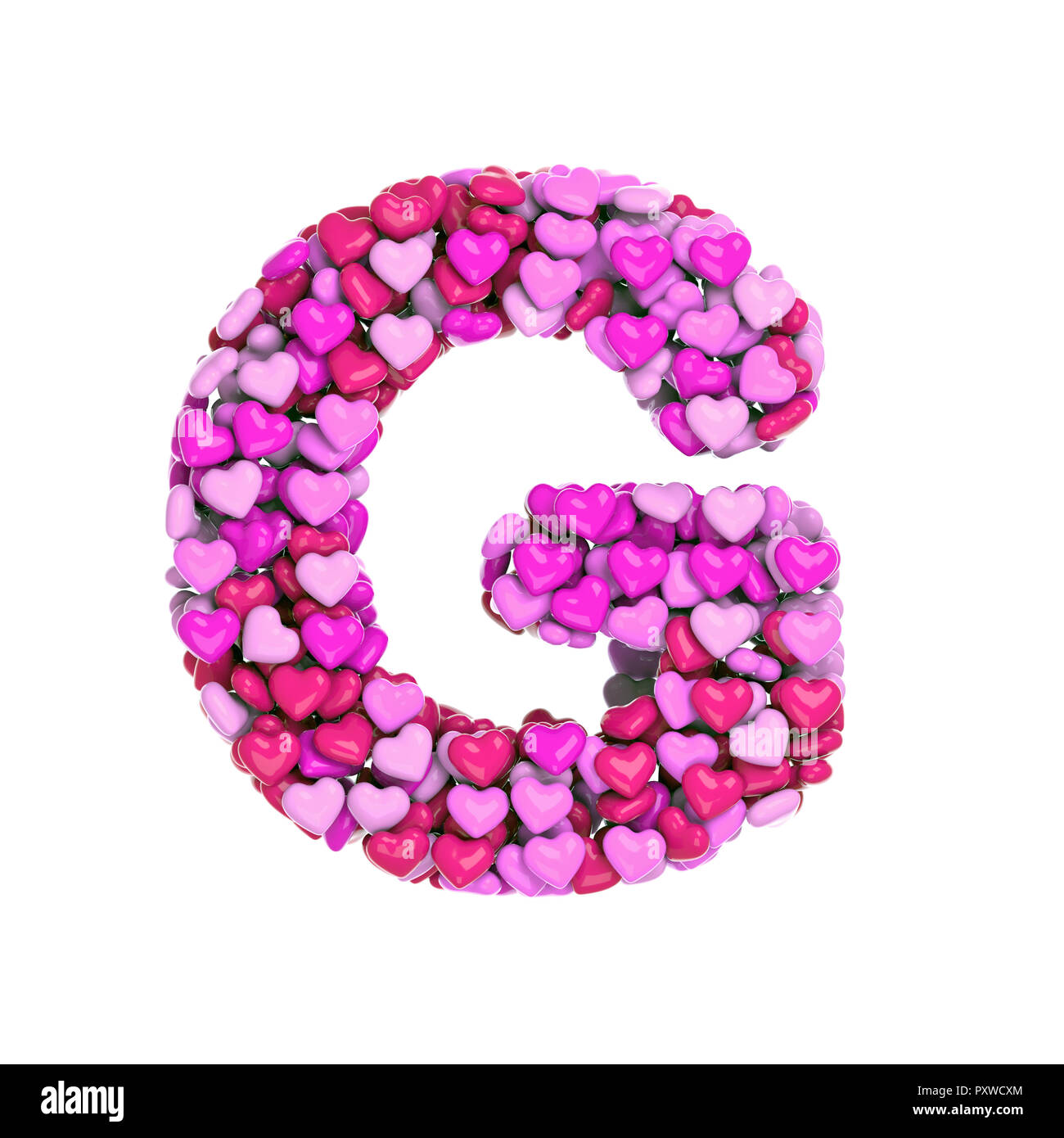 Valentine letter G - Upper-case 3d pink hearts font isolated on white background. This alphabet is perfect for creative illustrations related but not  Stock Photo