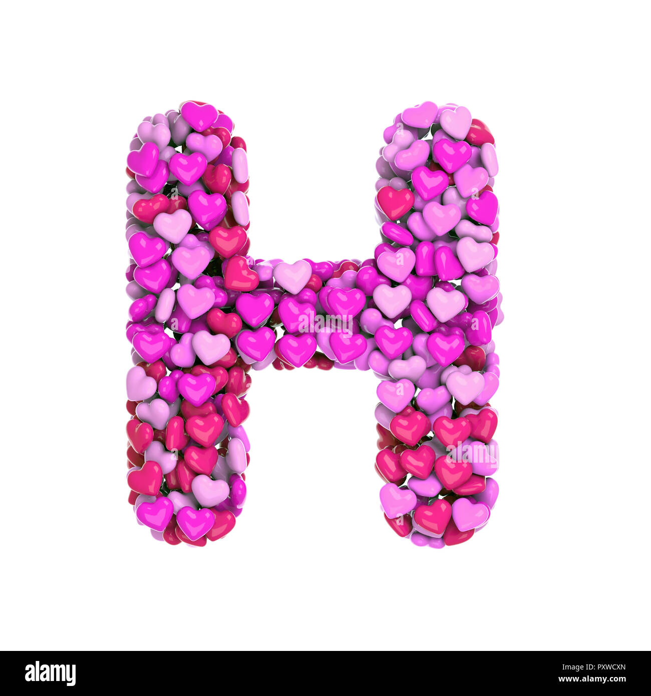 Valentine letter H - Upper-case 3d pink hearts font isolated on ...